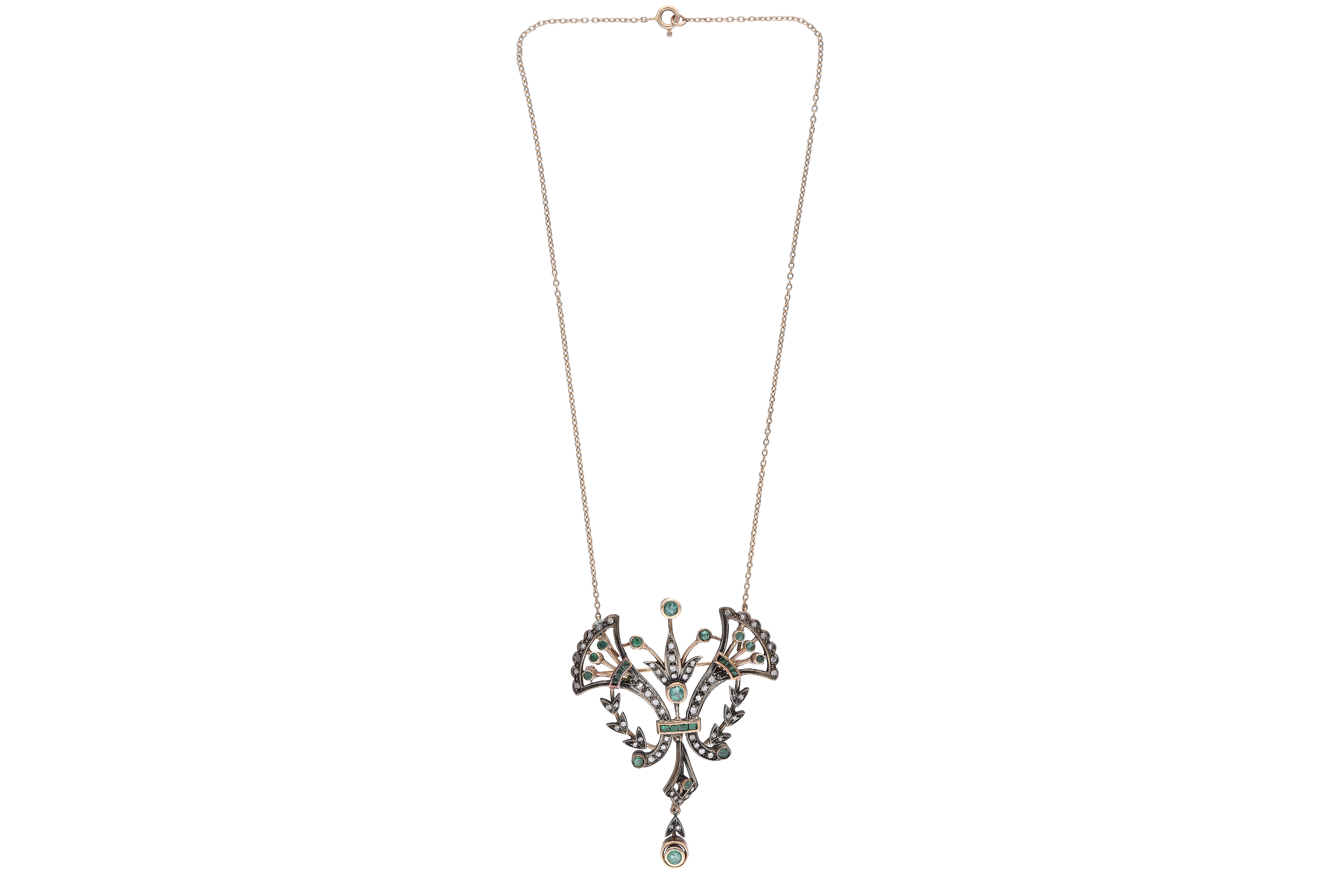Collana con centrale/spilla con smeraldi e diamanti - Asta Preziosi