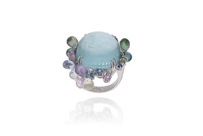 Anello con diamanti, acquamarina, zaffiri e pietre - Asta Preziosi Anello con diamanti, acquamarina, zaffiri e pietre - Asta Preziosi