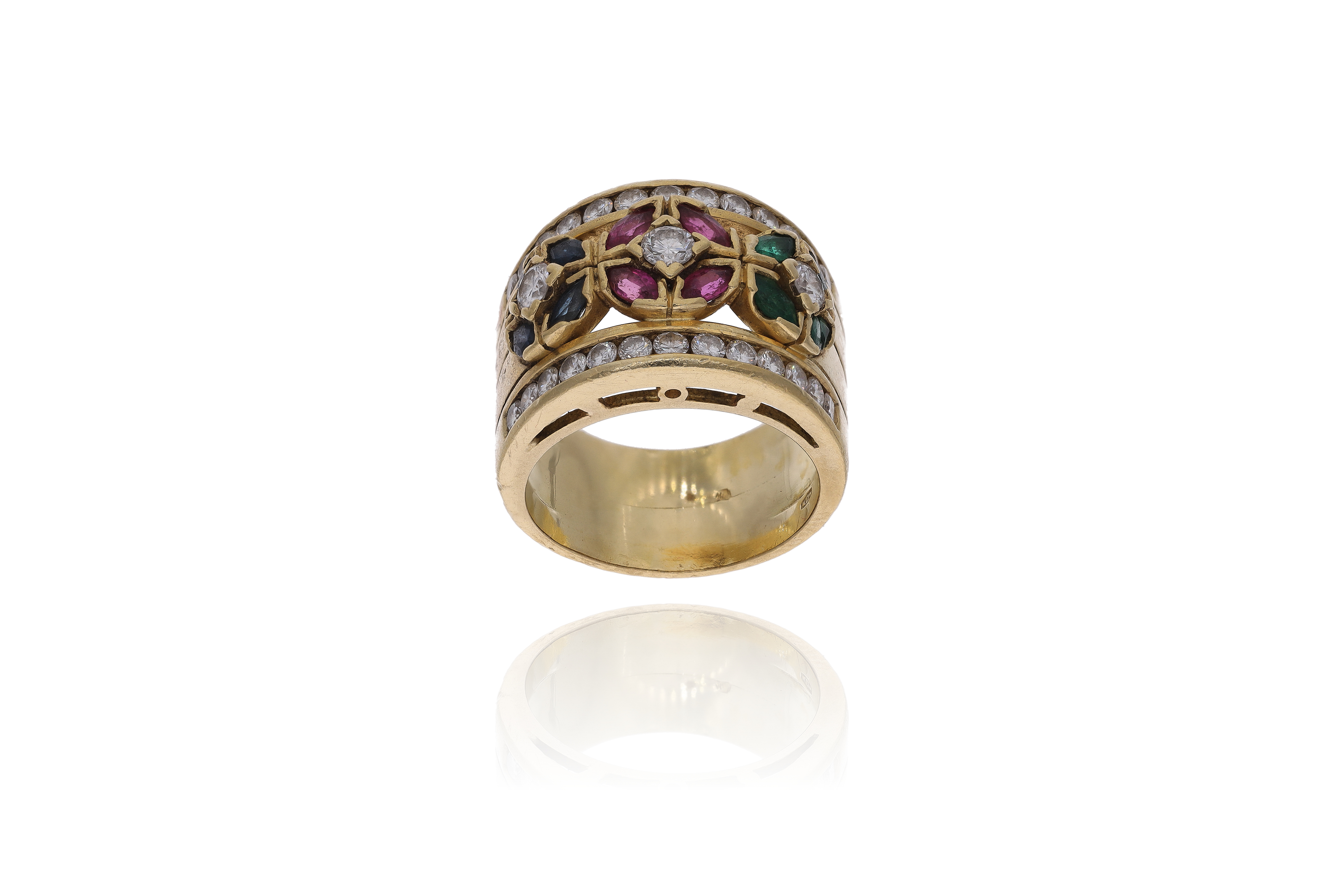 Anello con diamanti, rubini, smeraldi e zaffiri - Asta Preziosi