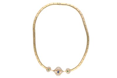 Collana con diamanti, zaffiro e smeraldi - Asta Preziosi