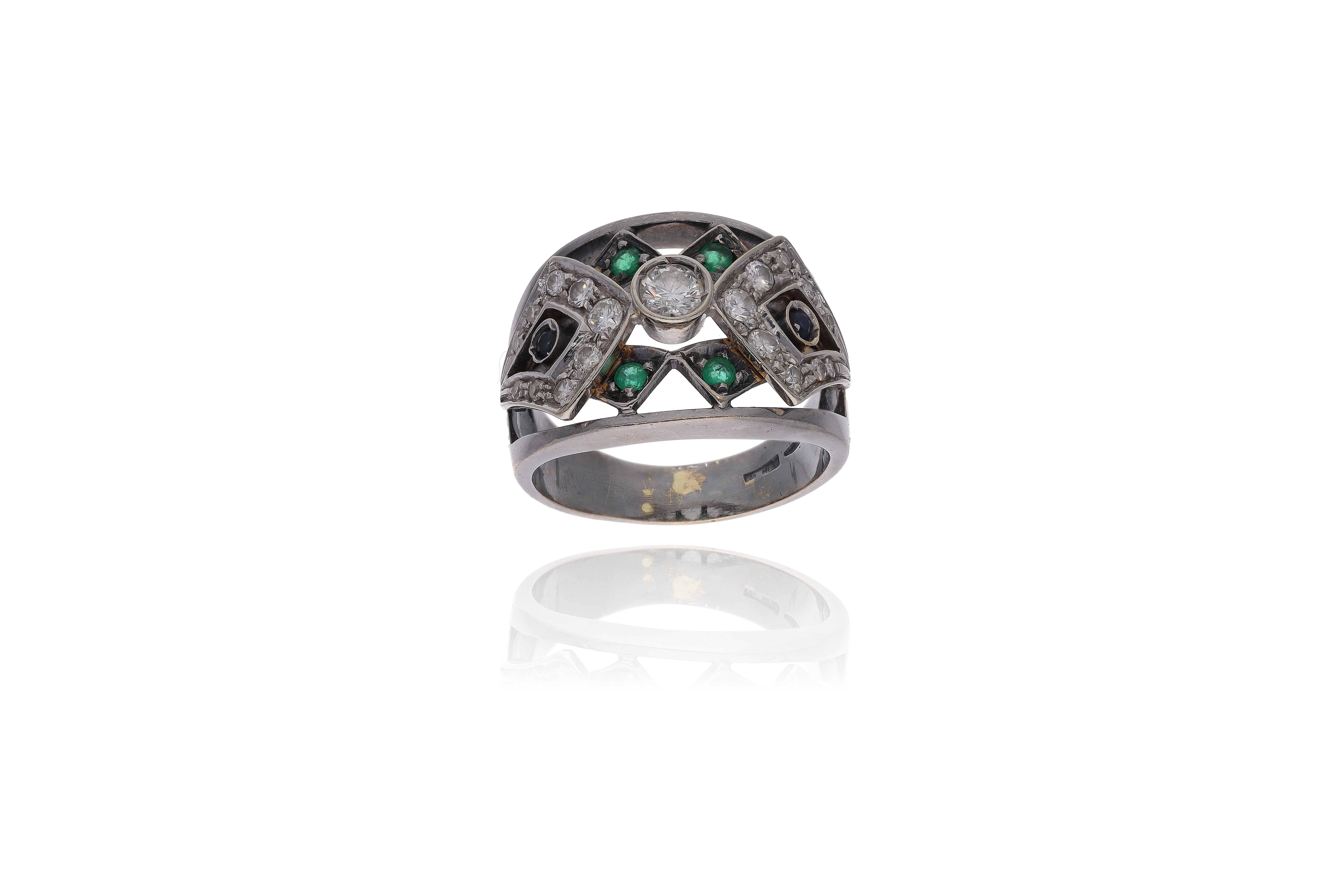 Anello con diamanti, smeraldi, zaffiro e pietre - Asta Preziosi