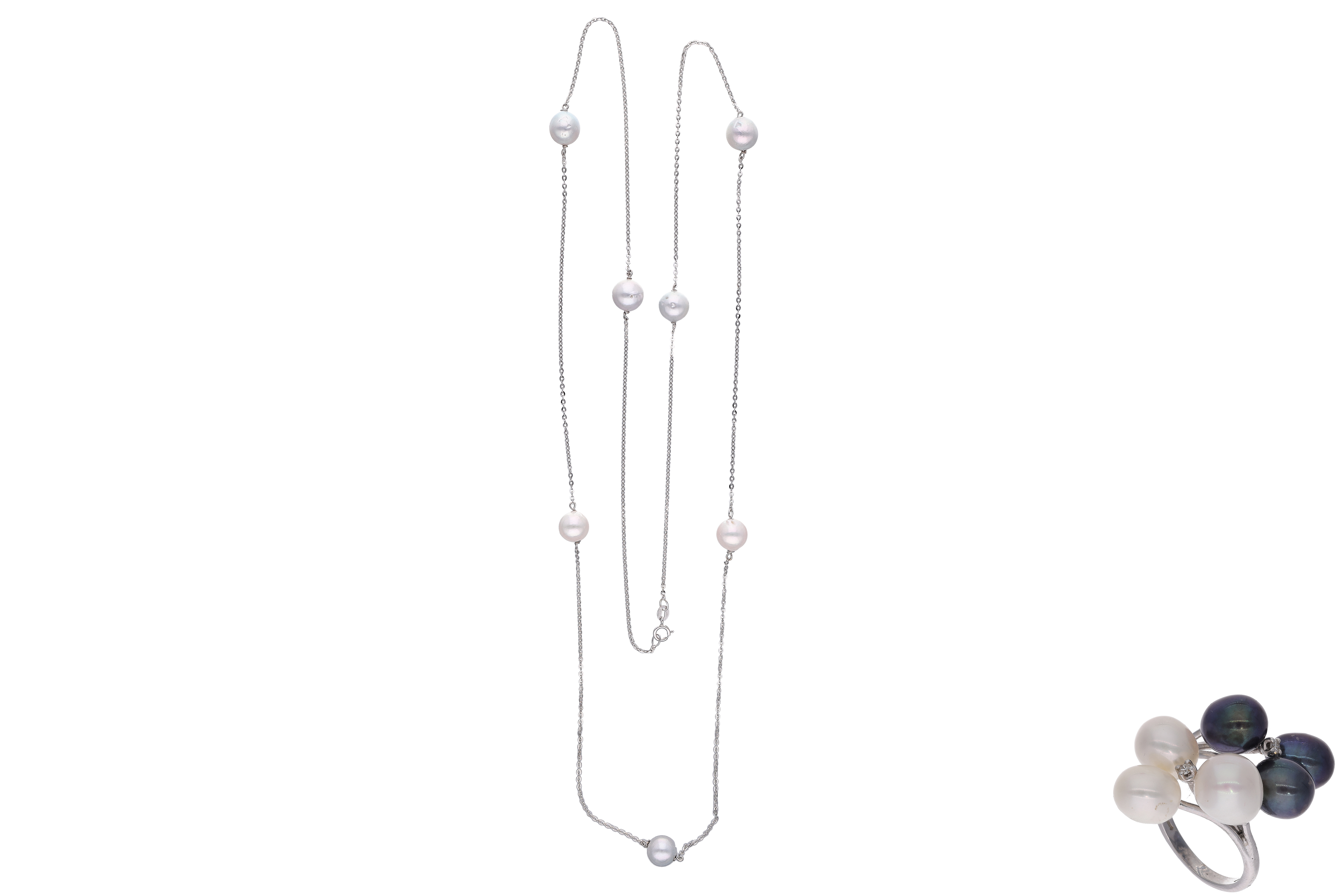 Parure anello e collana con perle e diamanti - Asta Preziosi