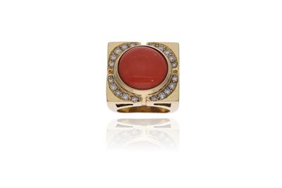 Anello con corallo e diamanti - Asta Preziosi