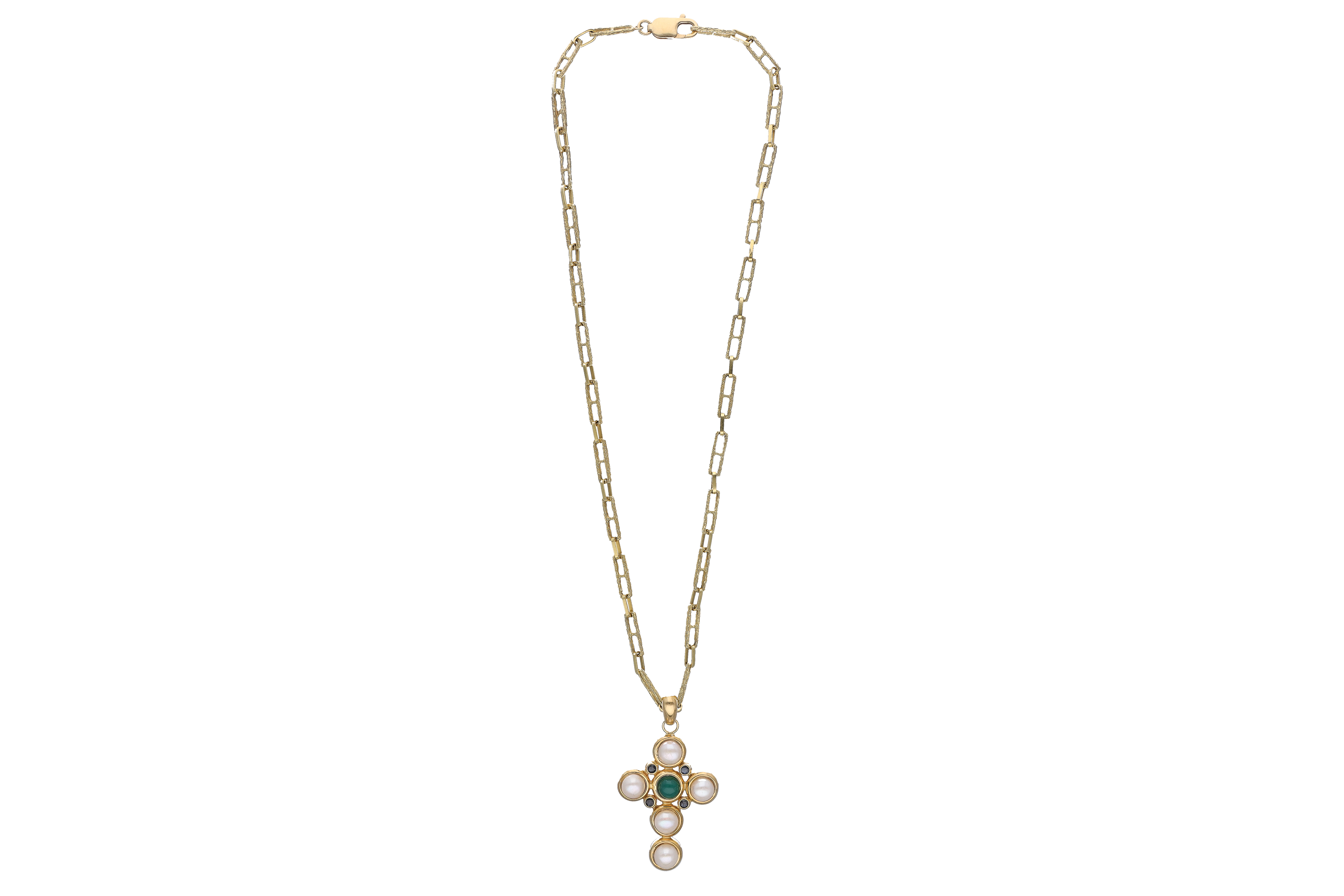 Collana e ciondolo con zaffiri, pietra e perle coltivate - Asta Preziosi