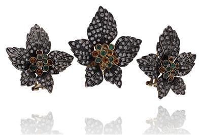 Parure pendente e orecchini con smeraldi, quarzi e diamanti - Asta Preziosi Parure pendente e orecchini con smeraldi, quarzi e diamanti - Asta Preziosi
