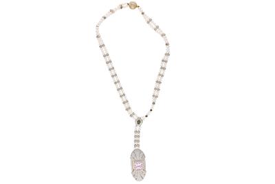 Collana con perle, diamanti, kunzite e peridoto - Asta Preziosi