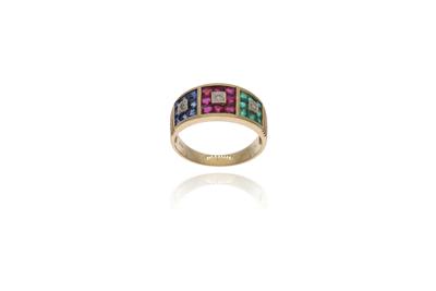 Anello con zaffiri, rubini, smeraldi - Asta Preziosi