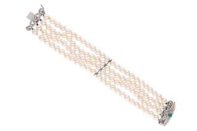 Bracciale di perle coltivate con diamanti e smeraldo - Asta Preziosi