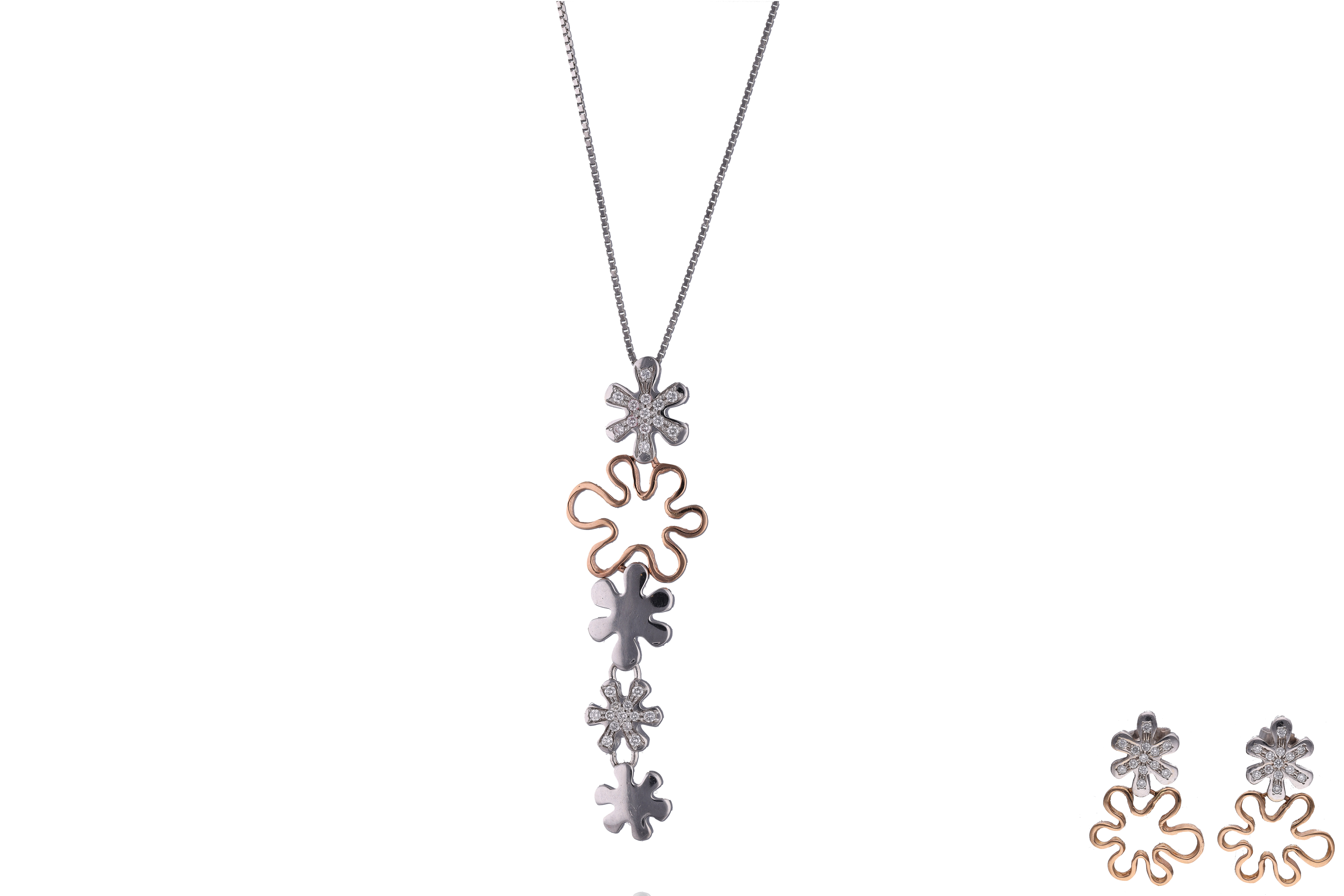 Parure, paio di orecchini e collana con diamanti - Asta Preziosi