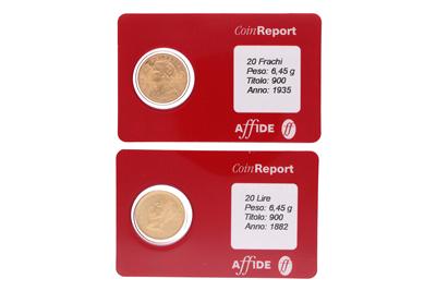 20 Franchi Svizzera e 20 Lire Italia - Asta Preziosi 20 Franchi Svizzera e 20 Lire Italia - Asta Preziosi