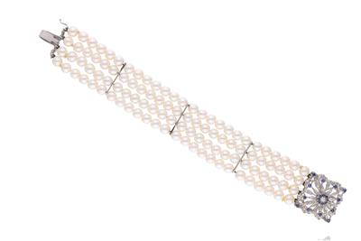 Bracciale con perle, zaffiri e diamante - Asta Preziosi Bracciale con perle, zaffiri e diamante - Asta Preziosi