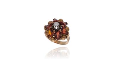 Anello con diamante, granati e quarzo - Asta Preziosi Anello con diamante, granati e quarzo - Asta Preziosi