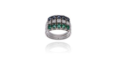 Anello con diamanti, zaffiri e smeraldi - Asta Preziosi Anello con diamanti, zaffiri e smeraldi - Asta Preziosi
