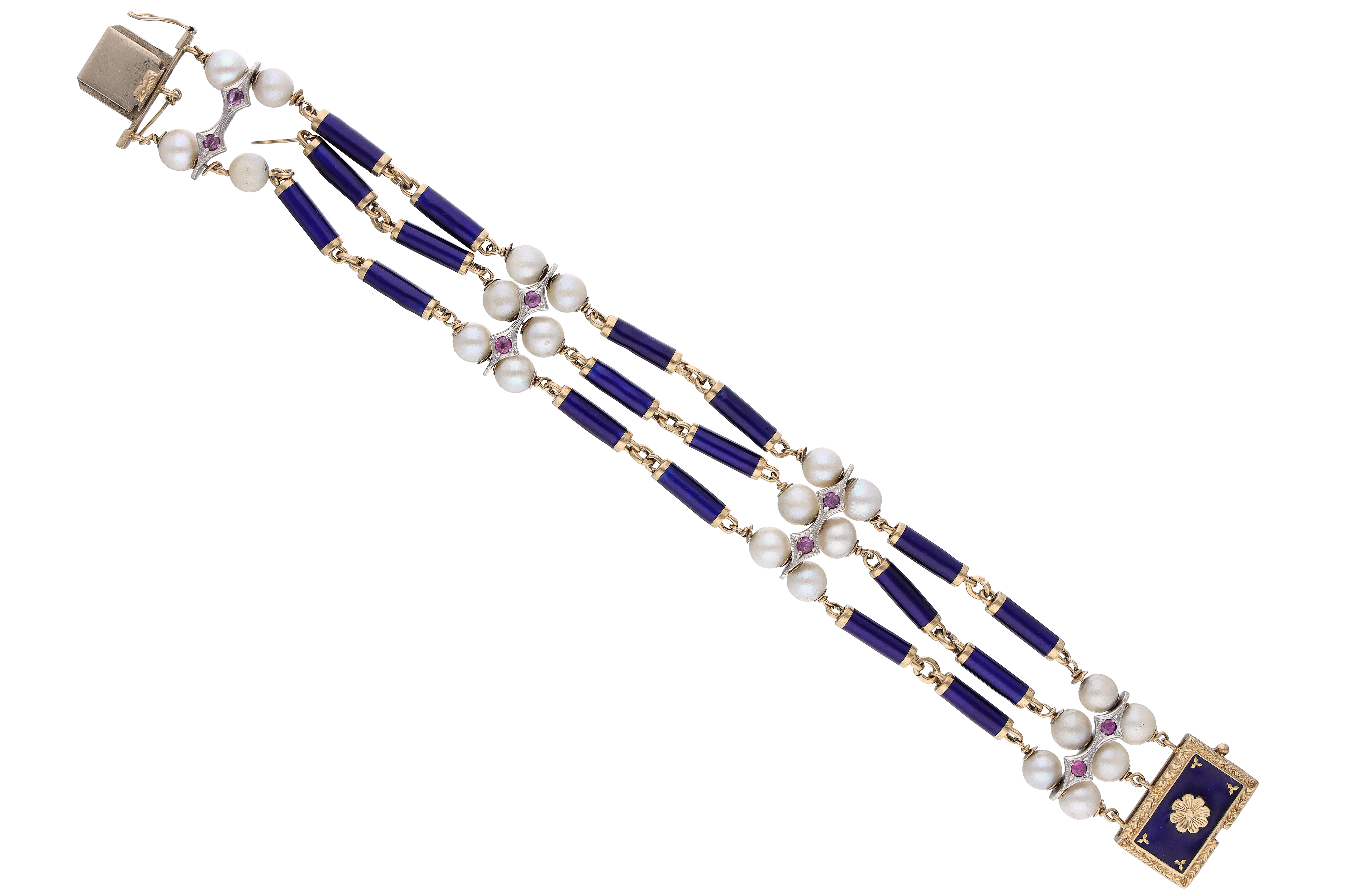Bracciale con perle, smalti e zaffiri rosa - Asta Preziosi