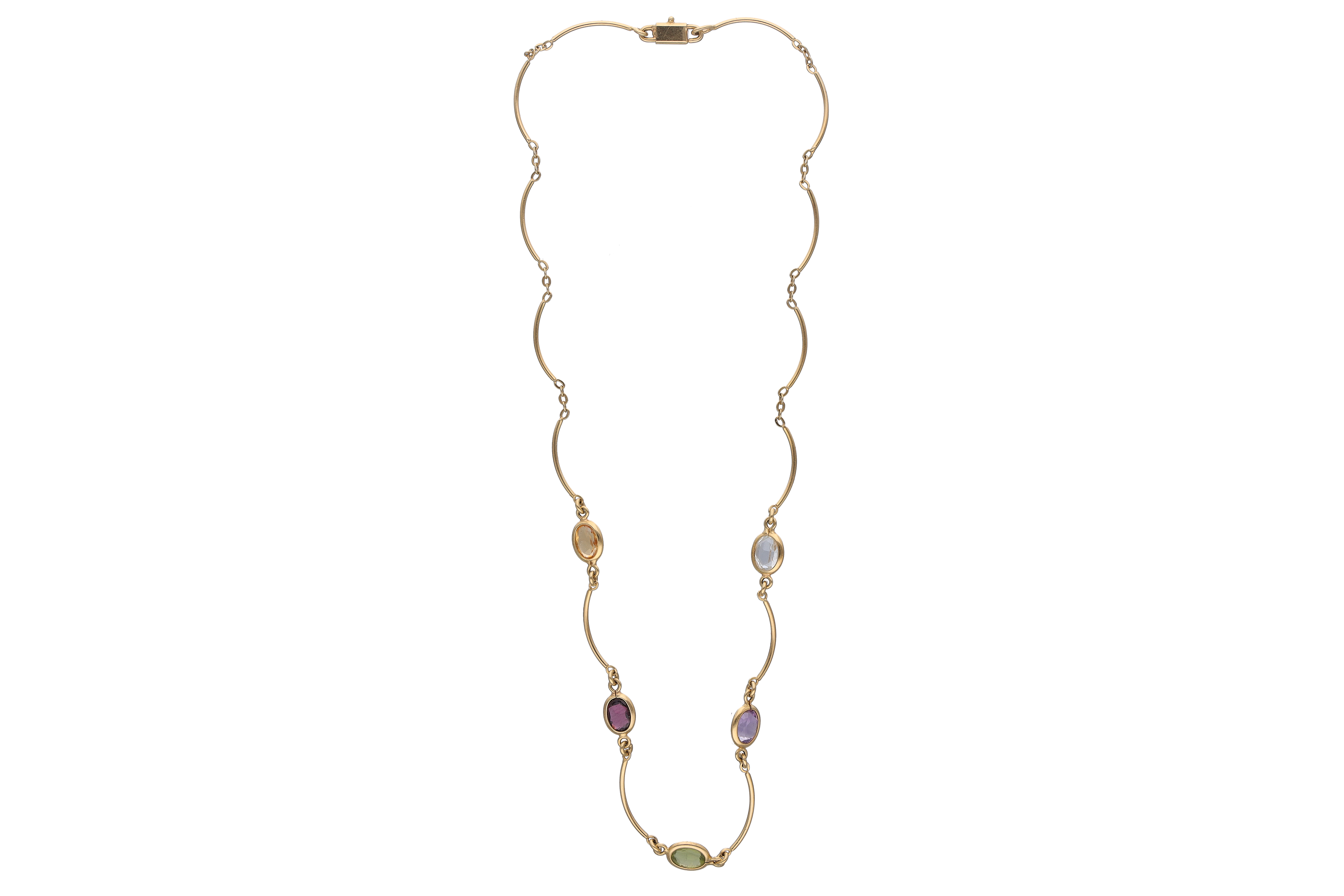 Collana con acquamarina, peridoto, quarzo giallo e granato - Asta Preziosi