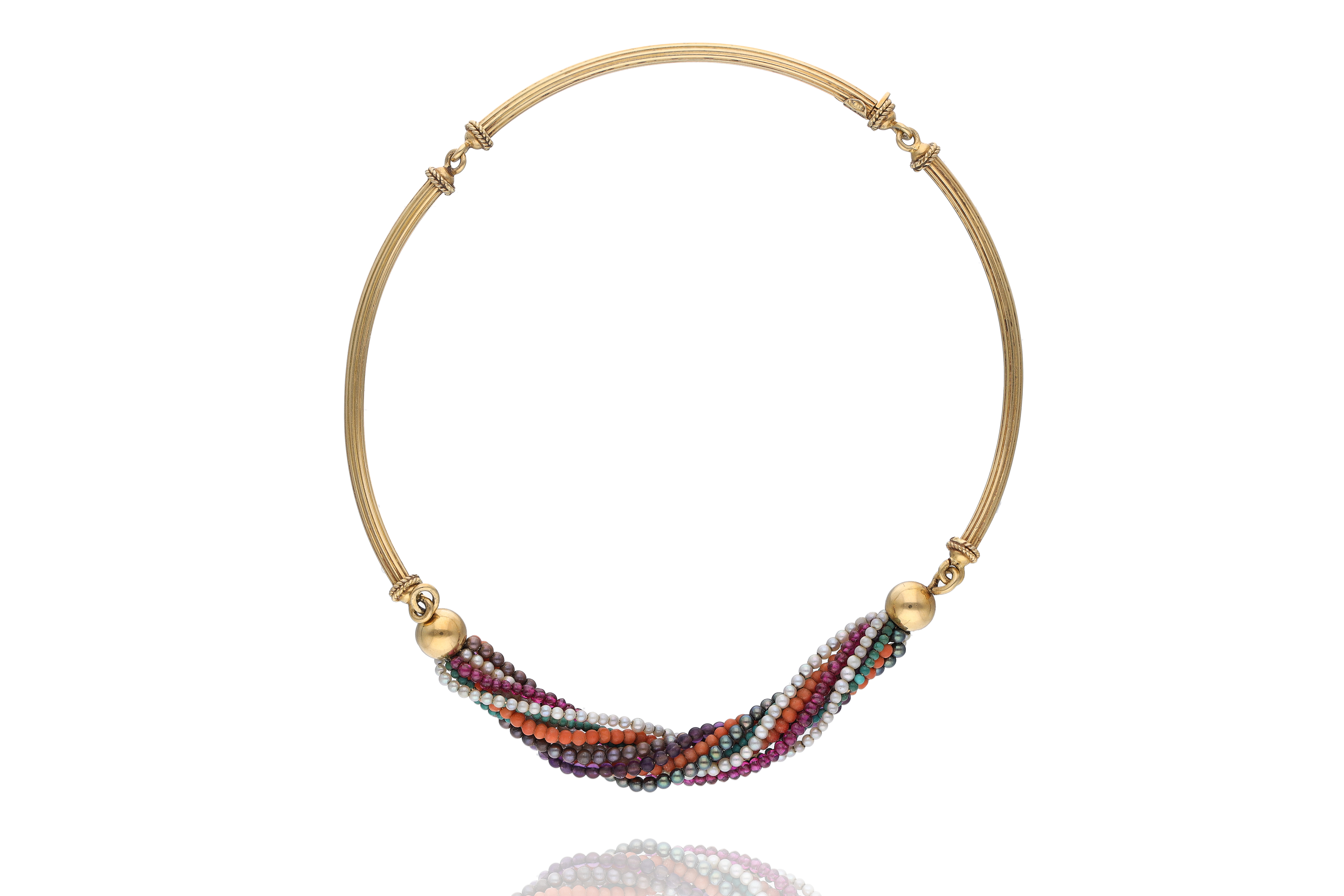 Collana con perle, corallo, ametiste e pietre - Asta Preziosi