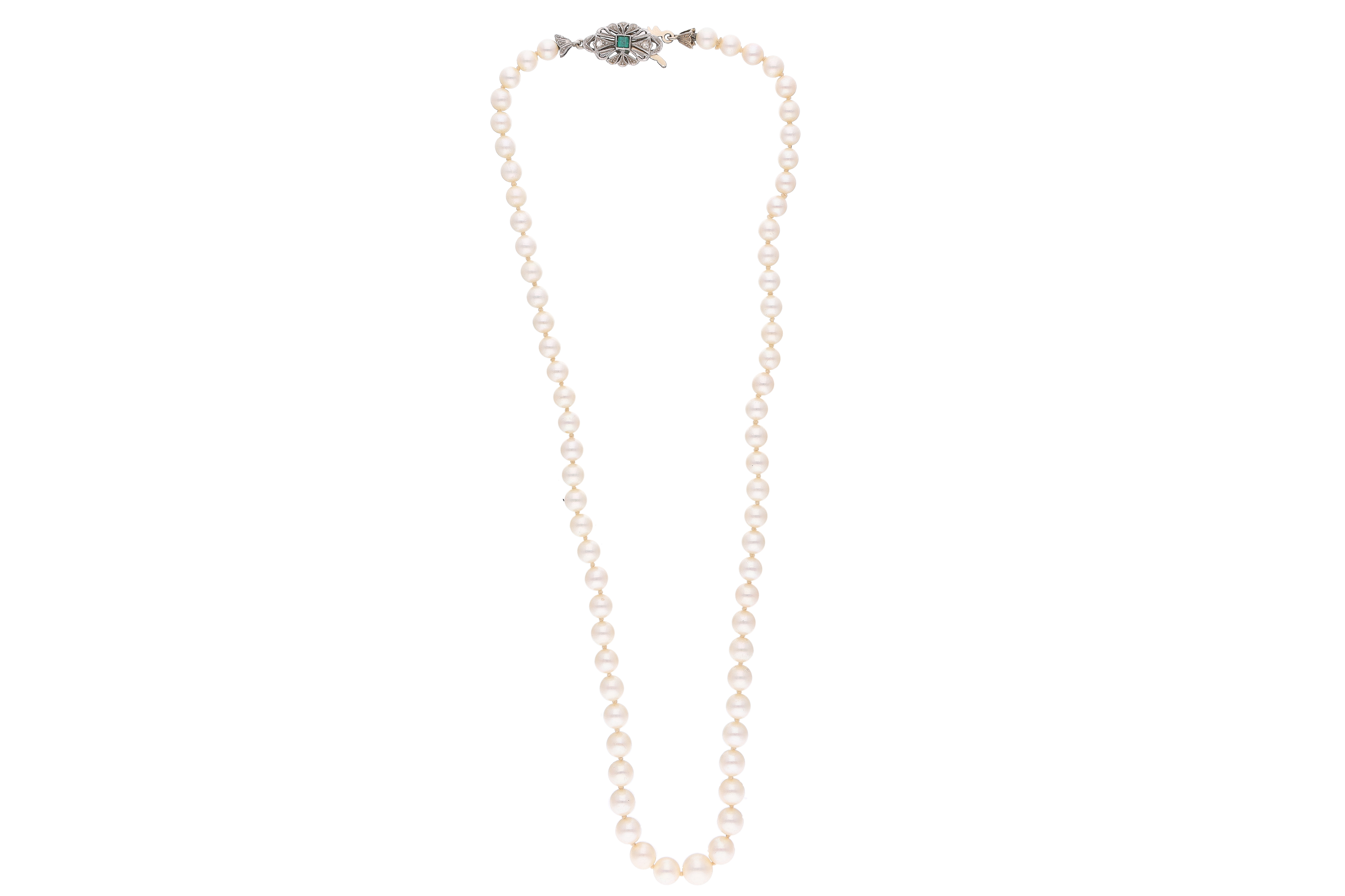 Collana di perle con smeraldo e diamanti - Asta Preziosi