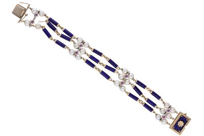 Bracciale con perle, smalti e zaffiri rosa - Asta Preziosi Bracciale con perle, smalti e zaffiri rosa - Asta Preziosi