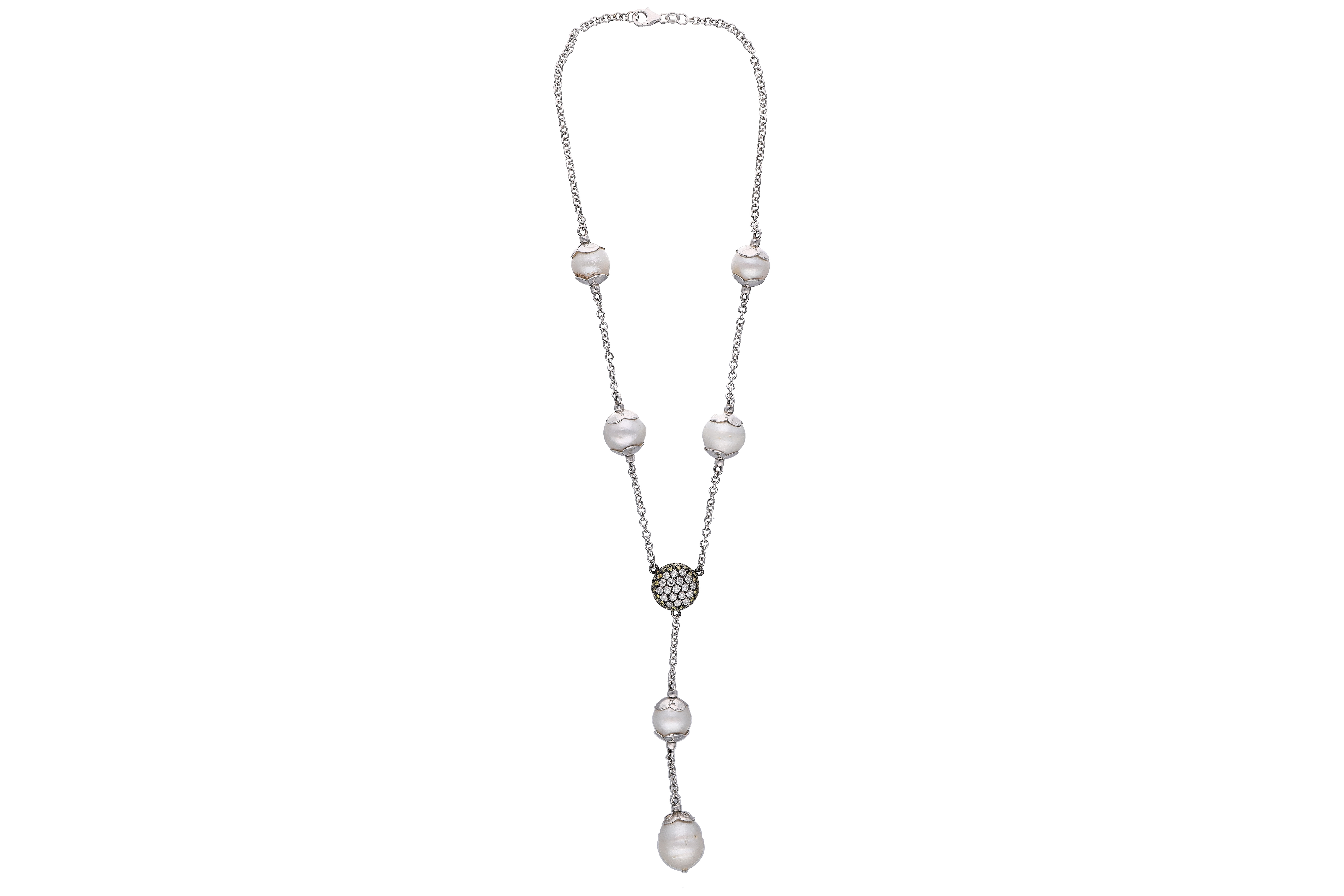 Collana con perle coltivate e diamanti, diamanti gialli e pietre - Asta Preziosi