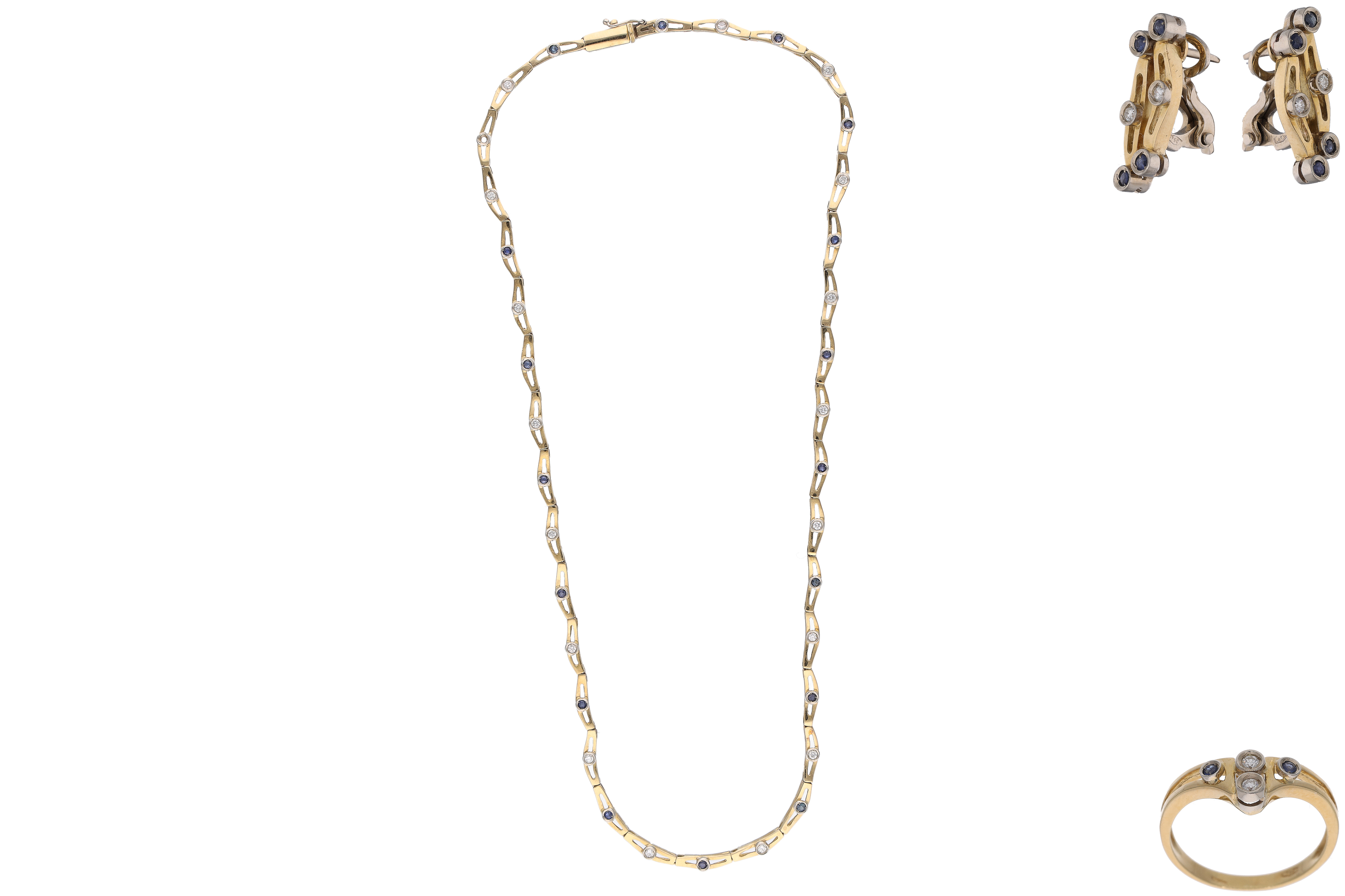 Parure orecchini, anello e collana con diamanti e pietre - Asta Preziosi