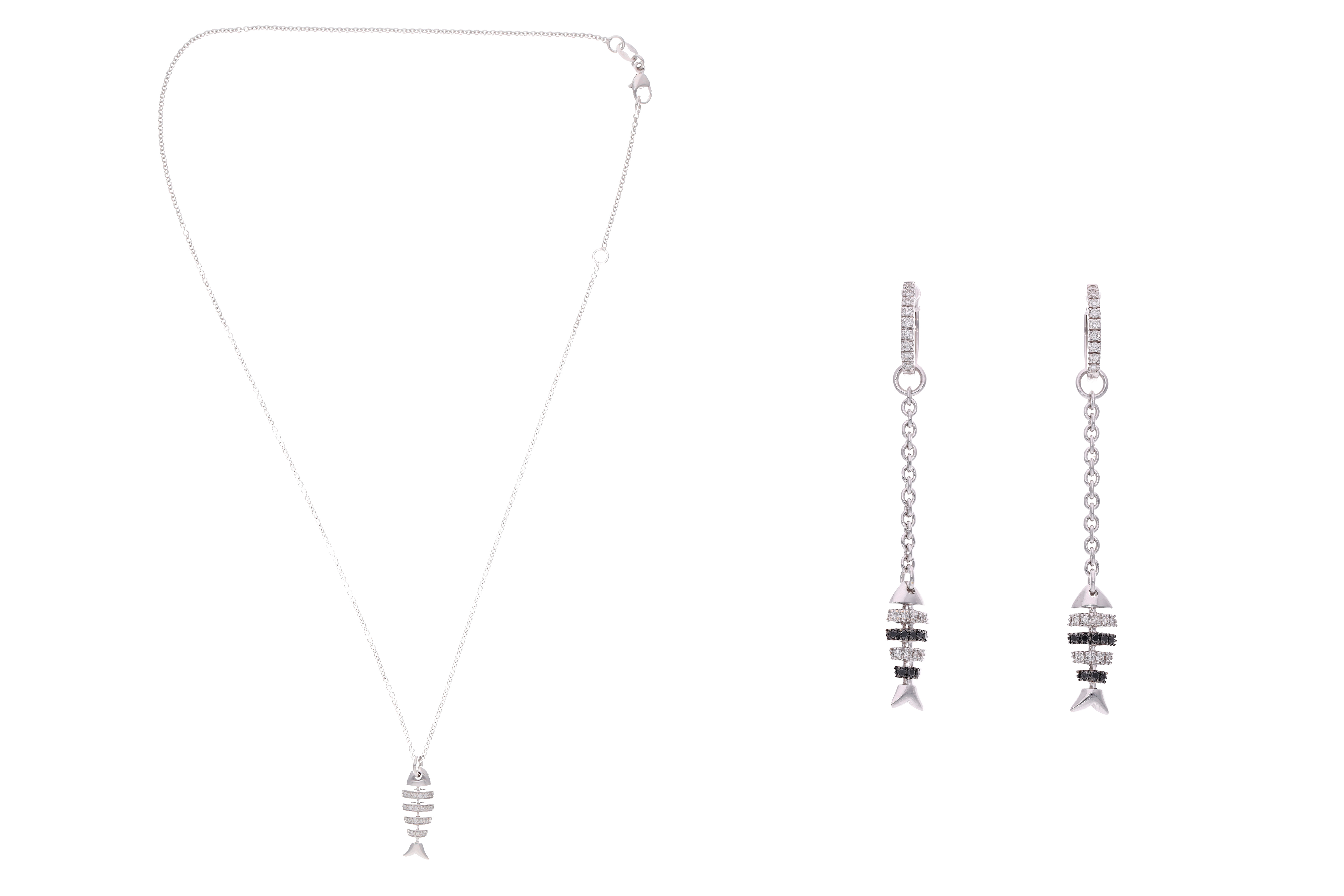 Collana con ciondolo e paio di orecchini con diamanti, diamanti neri e pietre - Asta Preziosi