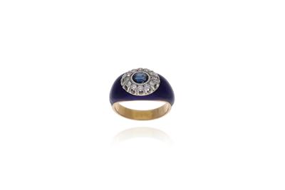 Anello con zaffiro, diamanti e smalti - Asta Preziosi Anello con zaffiro, diamanti e smalti - Asta Preziosi