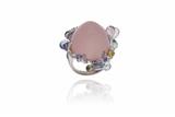 Anello con quarzo rosa, pietre e diamanti - Asta Preziosi Anello con quarzo rosa, pietre e diamanti - Asta Preziosi