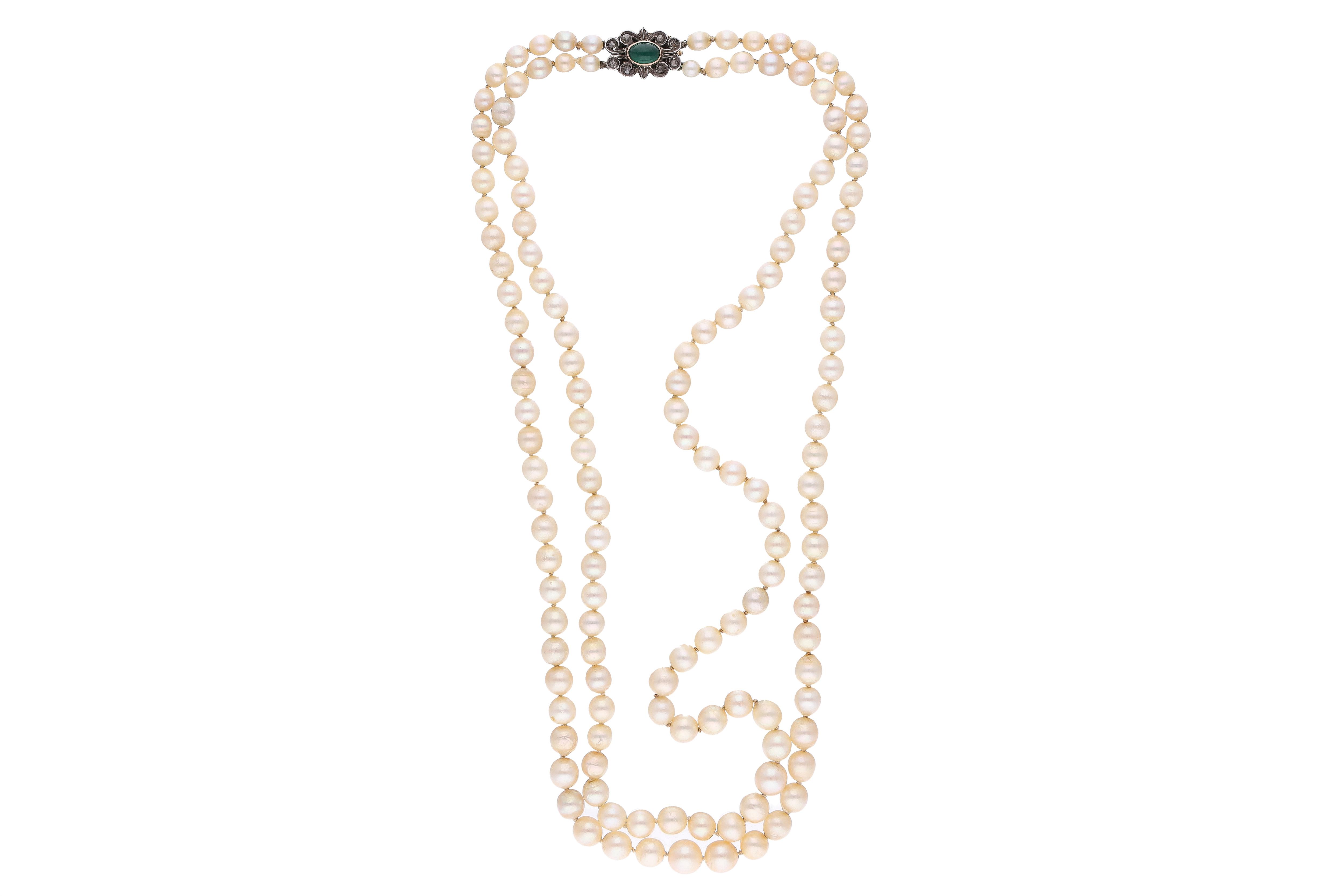 Collana di perle con diamanti e pietra - Asta Preziosi