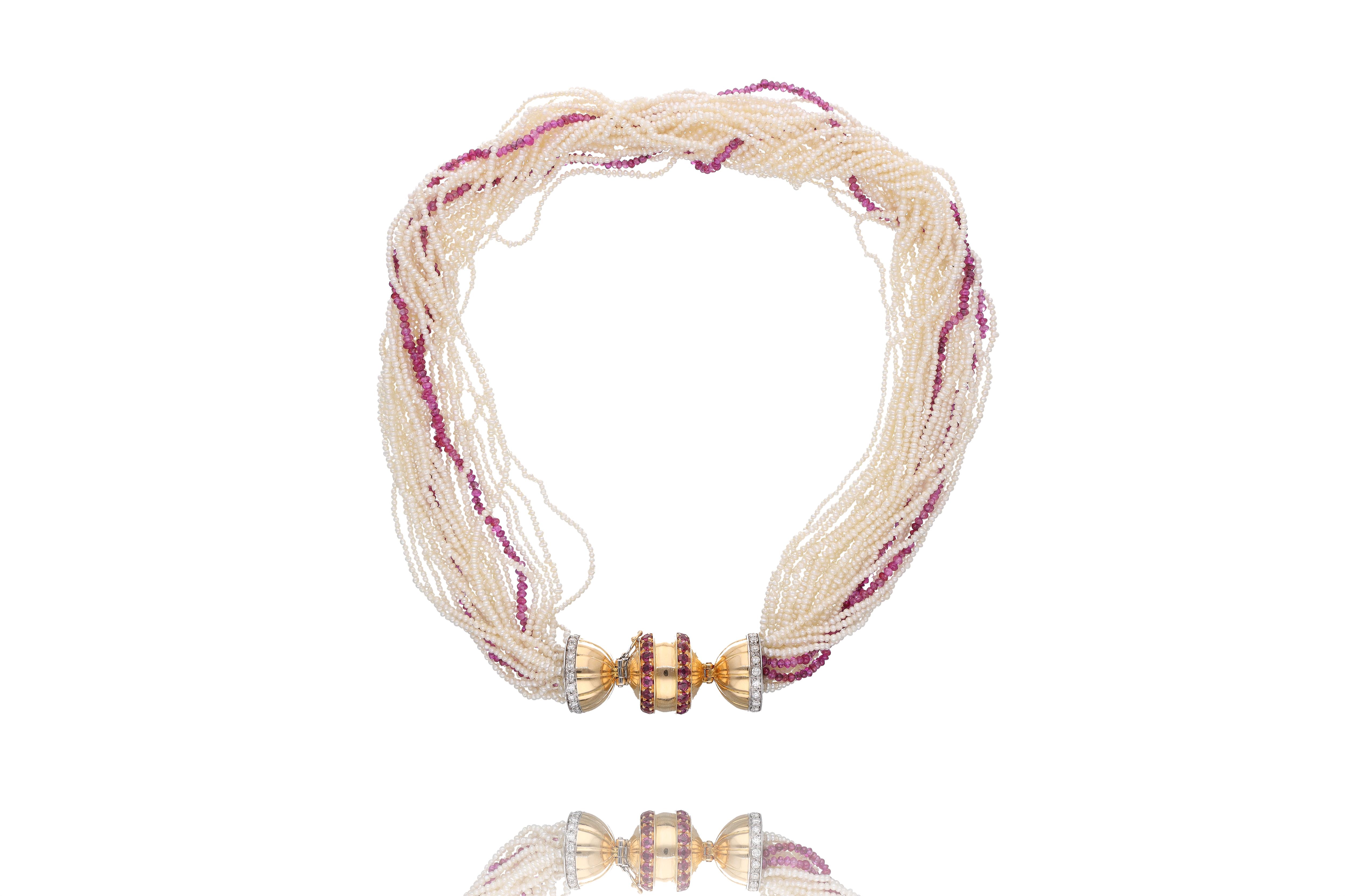 Collana di microperle e rubini - Asta Preziosi