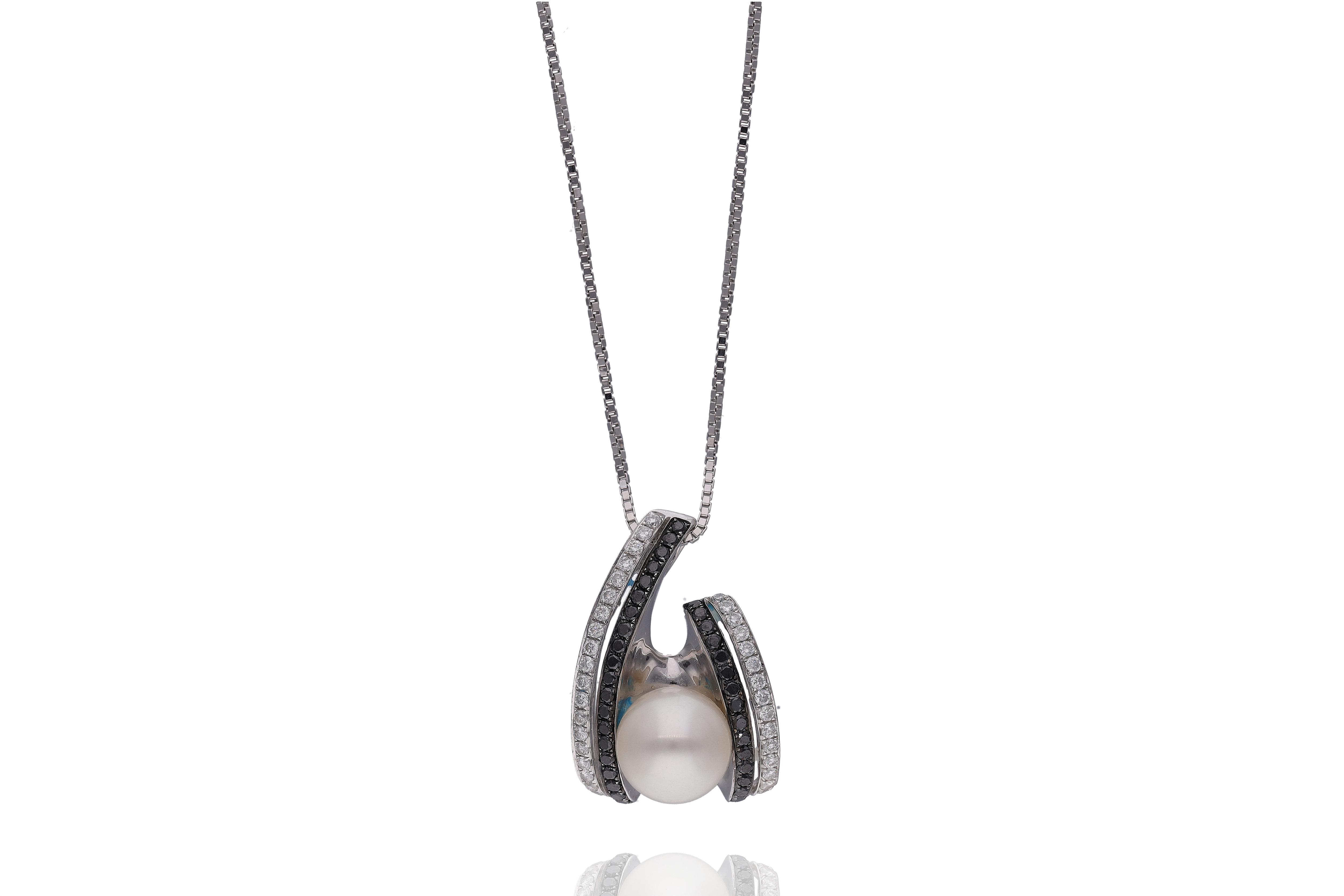 Collana e ciondolo con perla coltivata, diamanti e diamanti neri - Asta Preziosi