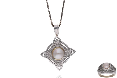 Collana con ciondolo e anello con pietre e perle - Asta Preziosi Collana con ciondolo e anello con pietre e perle - Asta Preziosi