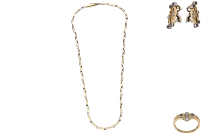 Parure orecchini, anello e collana con diamanti e pietre - Asta Preziosi Parure orecchini, anello e collana con diamanti e pietre - Asta Preziosi