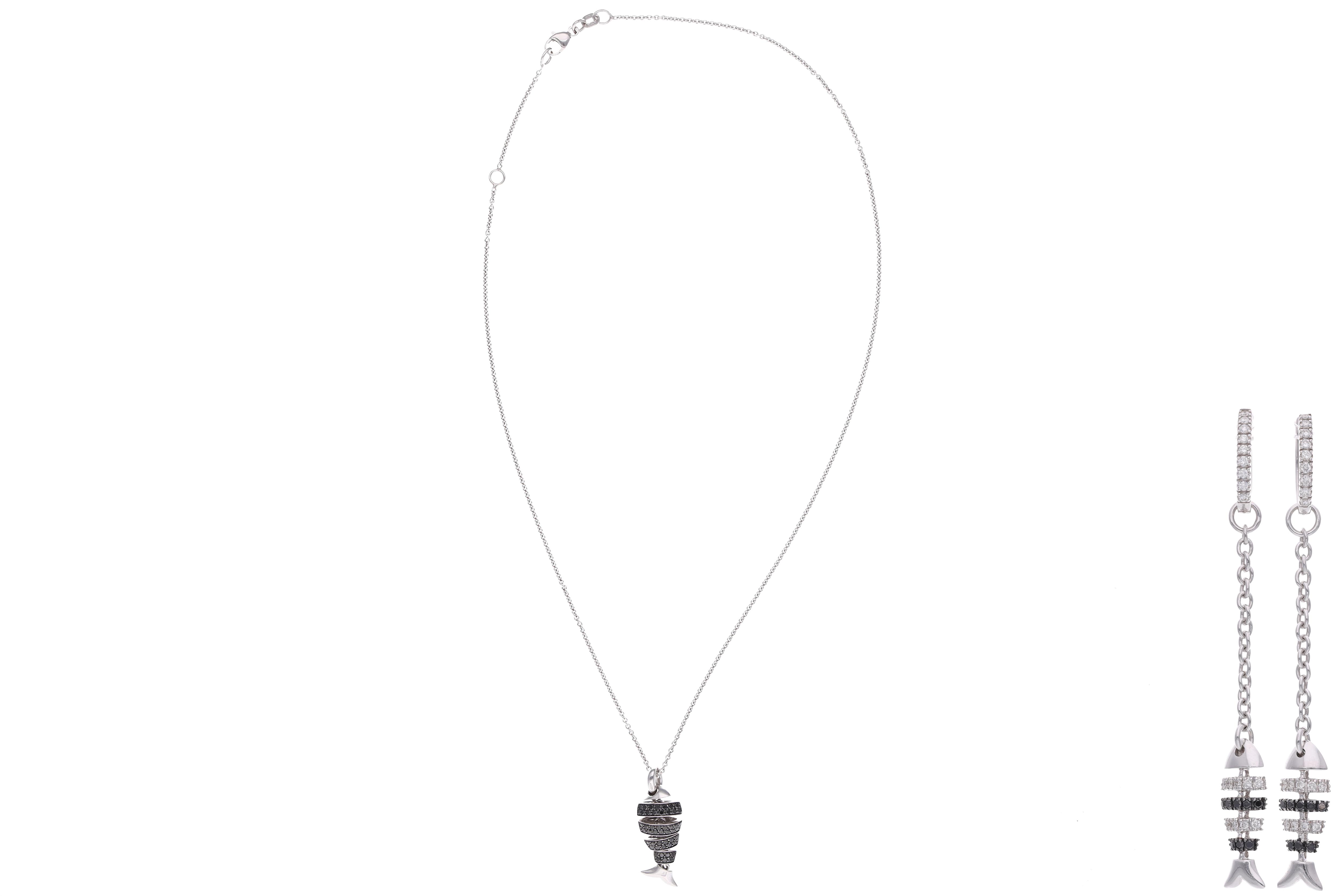 Joyfish, collana con ciondolo e orecchini con diamanti, diamanti neri e pietre - Asta Preziosi