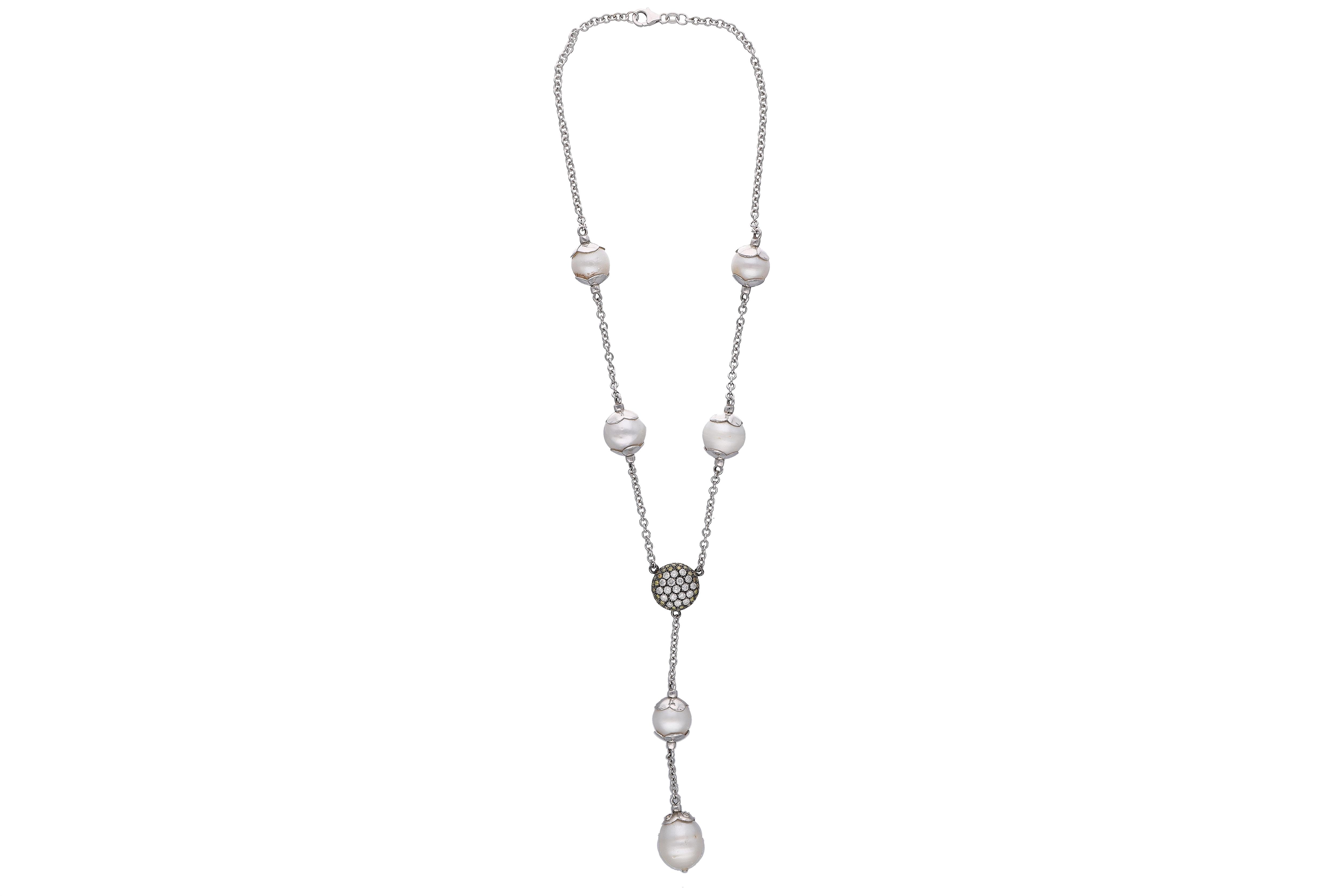 Collana con perle Mari del Sud e diamanti, diamanti gialli e pietre - Asta Preziosi