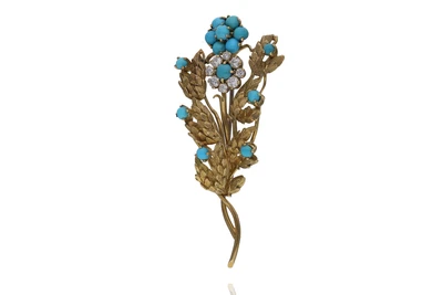 Spilla con diamanti e turchesi trattati - Asta Preziosi Spilla con diamanti e turchesi trattati - Asta Preziosi