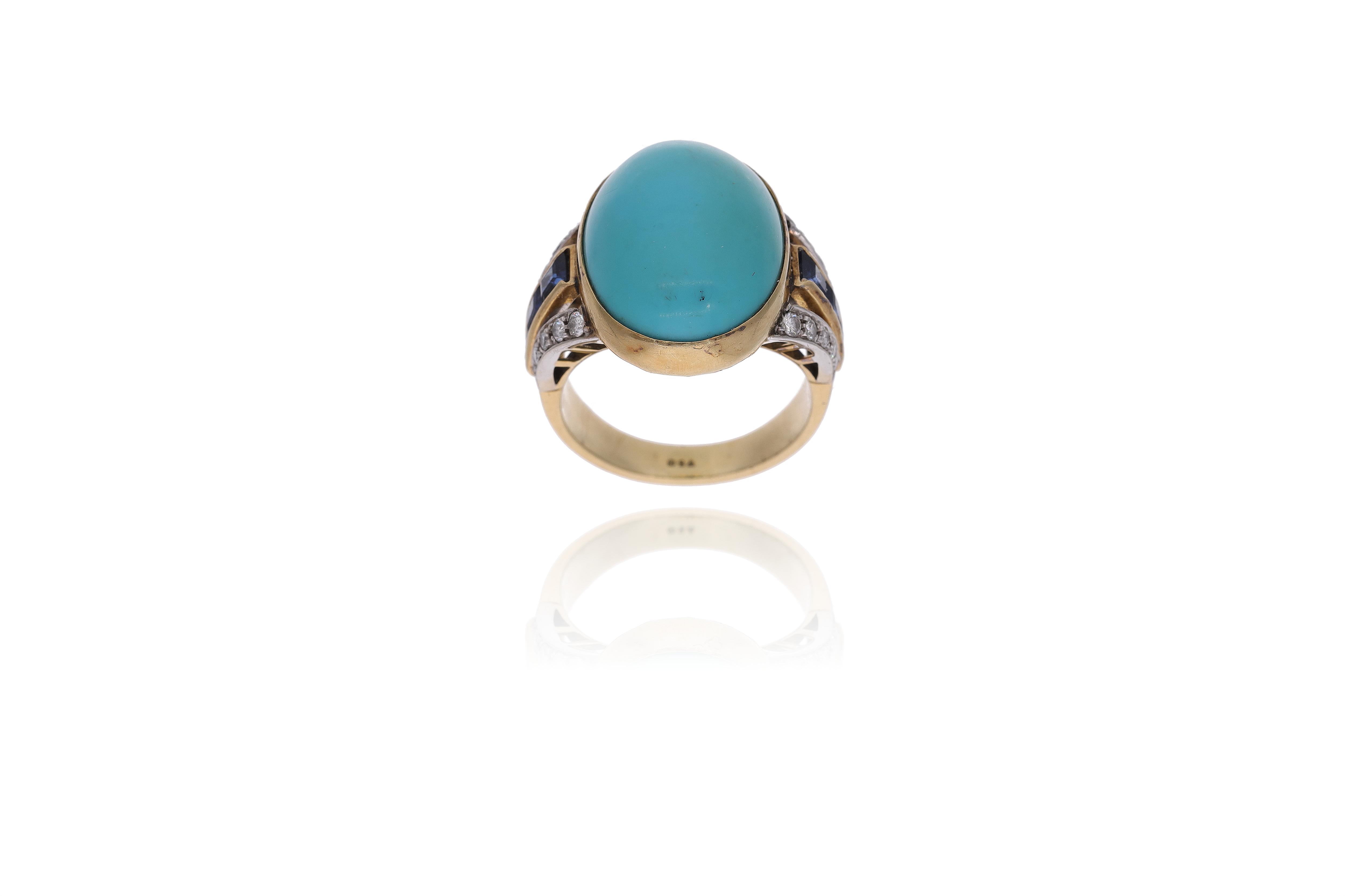 Anello con pietra, diamanti e zaffiri - Asta Preziosi