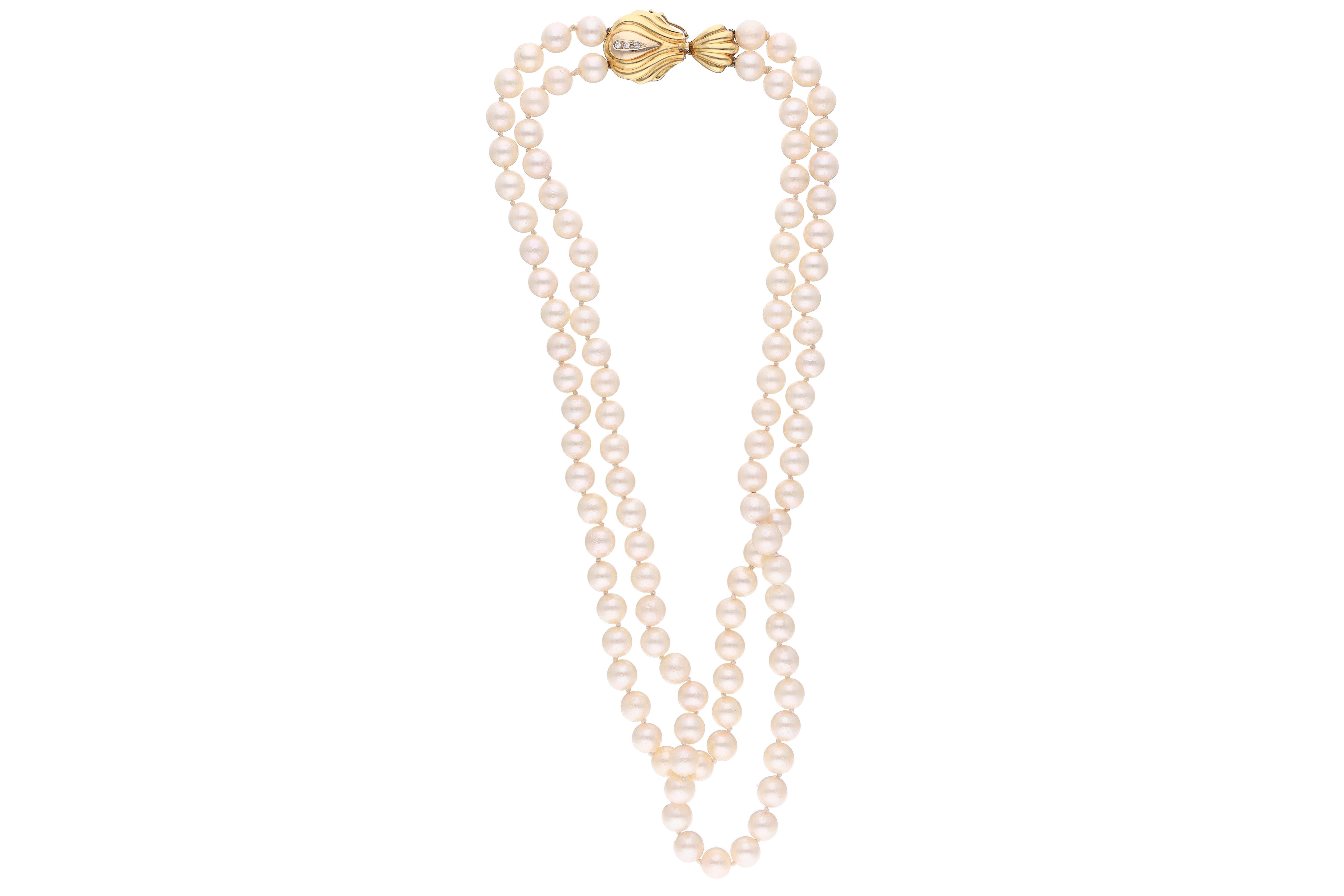 Collana di perle coltivate e diamanti - Asta Preziosi