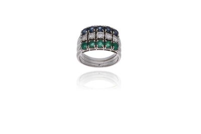 Anello con diamanti, zaffiri e smeraldi - Asta Preziosi Anello con diamanti, zaffiri e smeraldi - Asta Preziosi