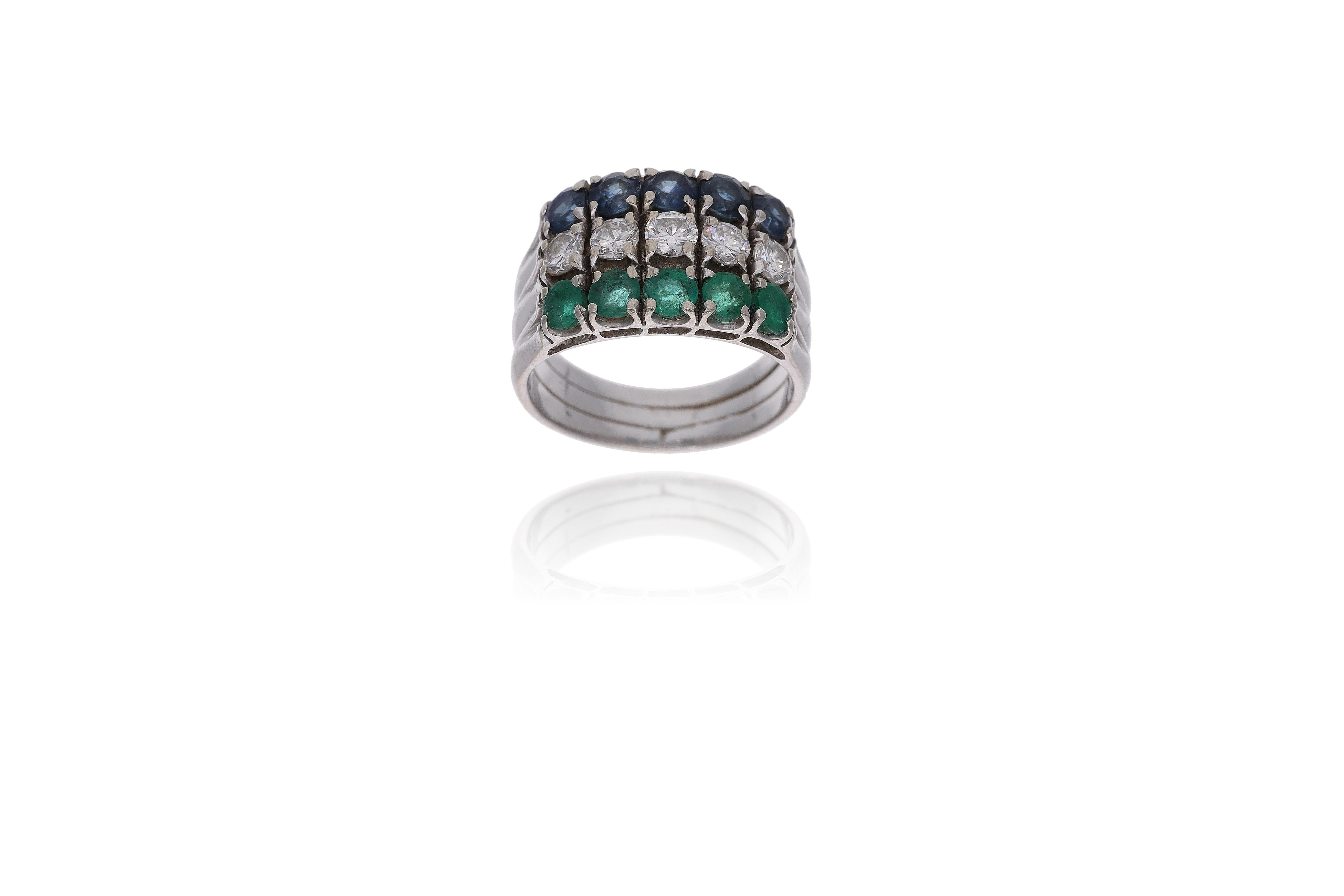 Anello con diamanti, zaffiri e smeraldi - Asta Preziosi