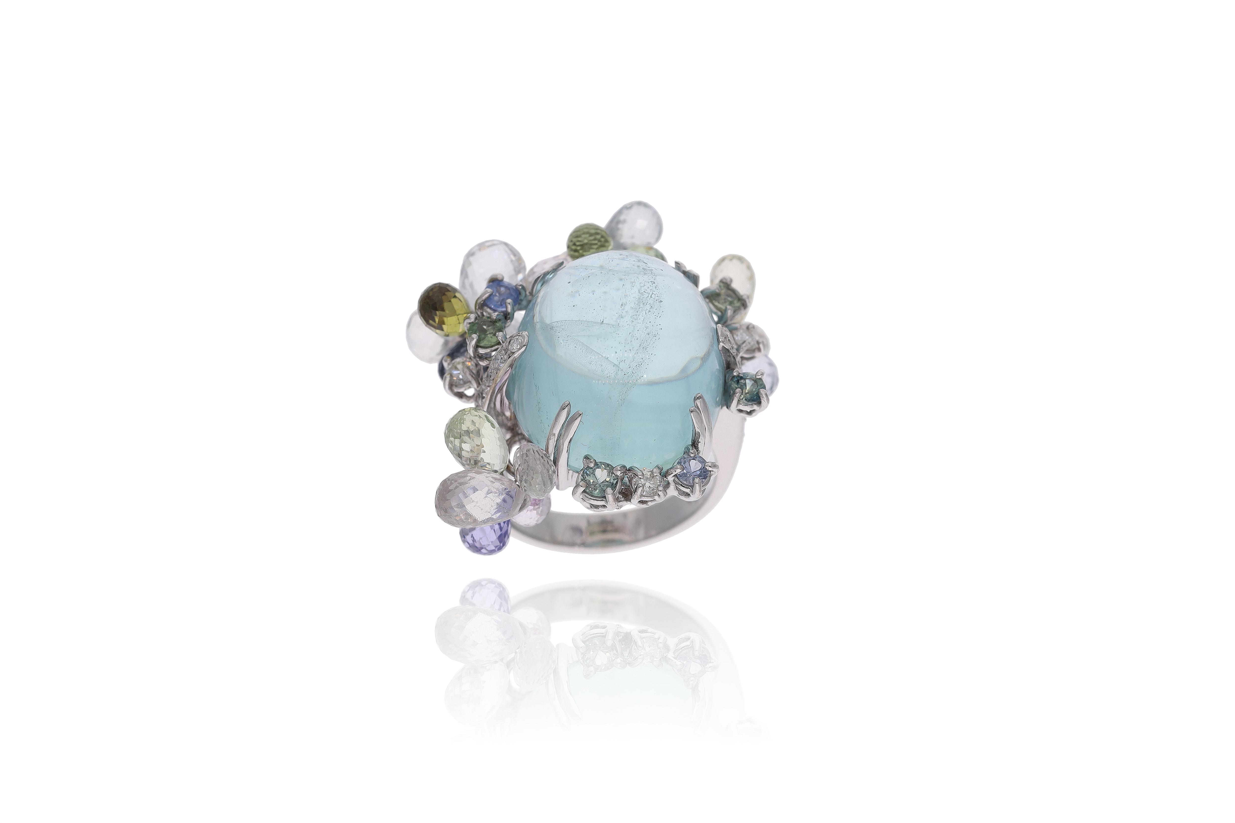 Anello con acquamarina, diamanti, zaffiri e pietre - Asta Preziosi