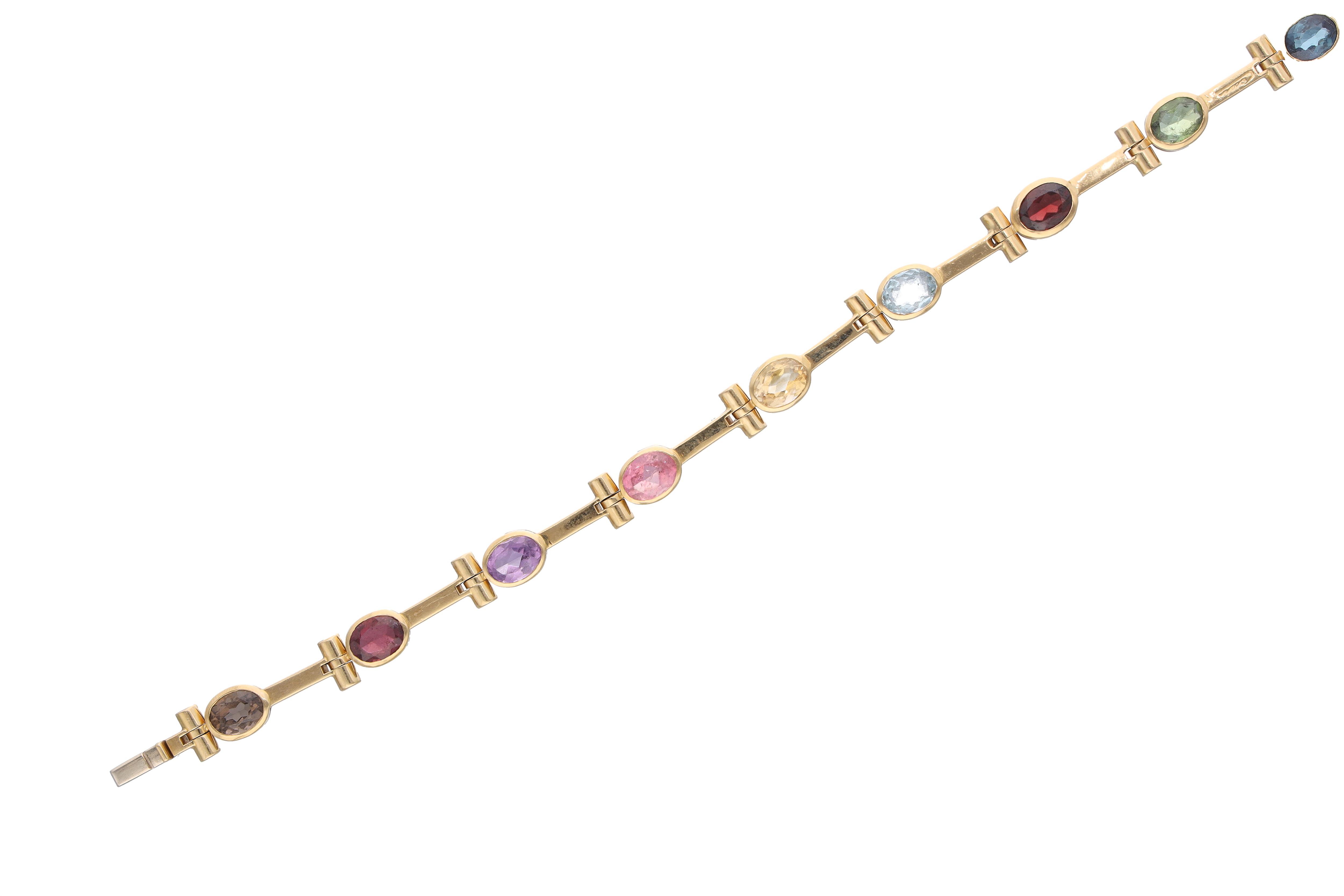 Bracciale con acquamarina, ametista, quarzi, tormaline e granato - Asta preziosi