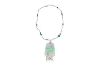 Collana con pendente, diamanti, perle coltivate, corindoni, berilli e pietre - Asta preziosi Collana con pendente, diamanti, perle coltivate, corindoni, berilli e pietre - Asta preziosi