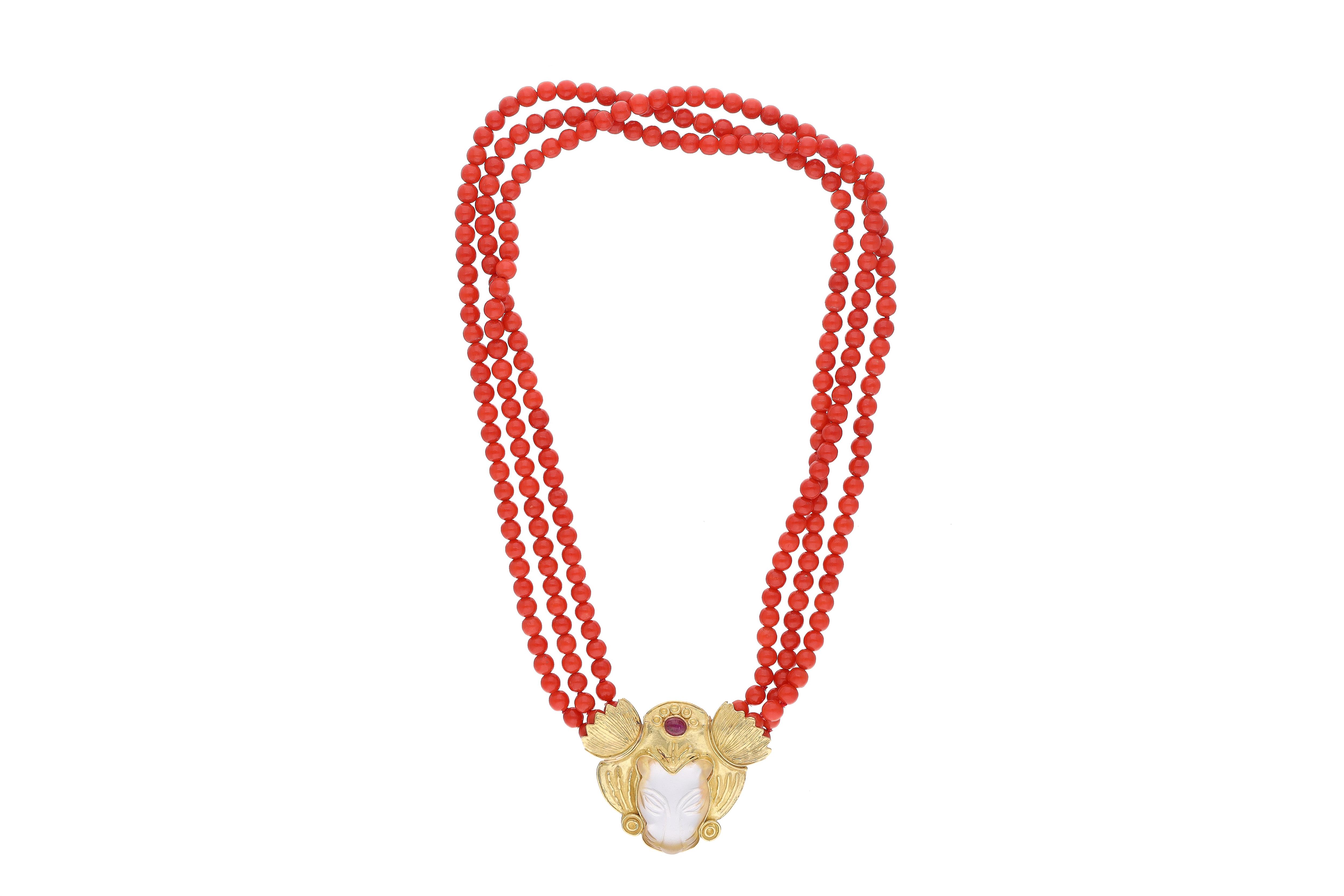 Collana di coralli con pietra e rubino - Asta preziosi