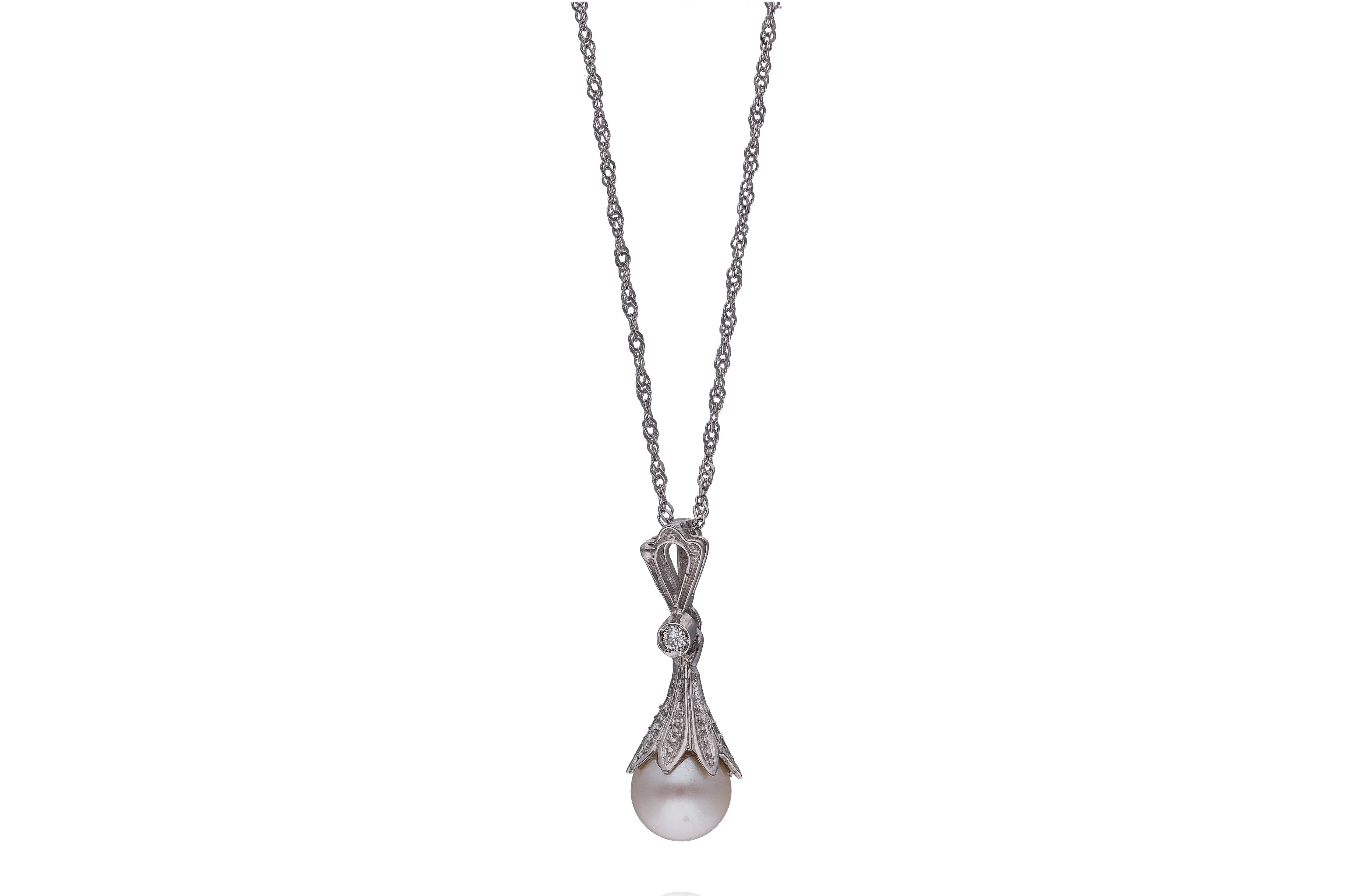 Collana con ciondolo con diamante e perla coltivata - Asta Preziosi