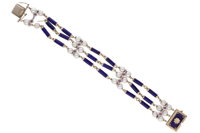 Bracciale con perle, smalti e zaffiri rosa - Asta Preziosi