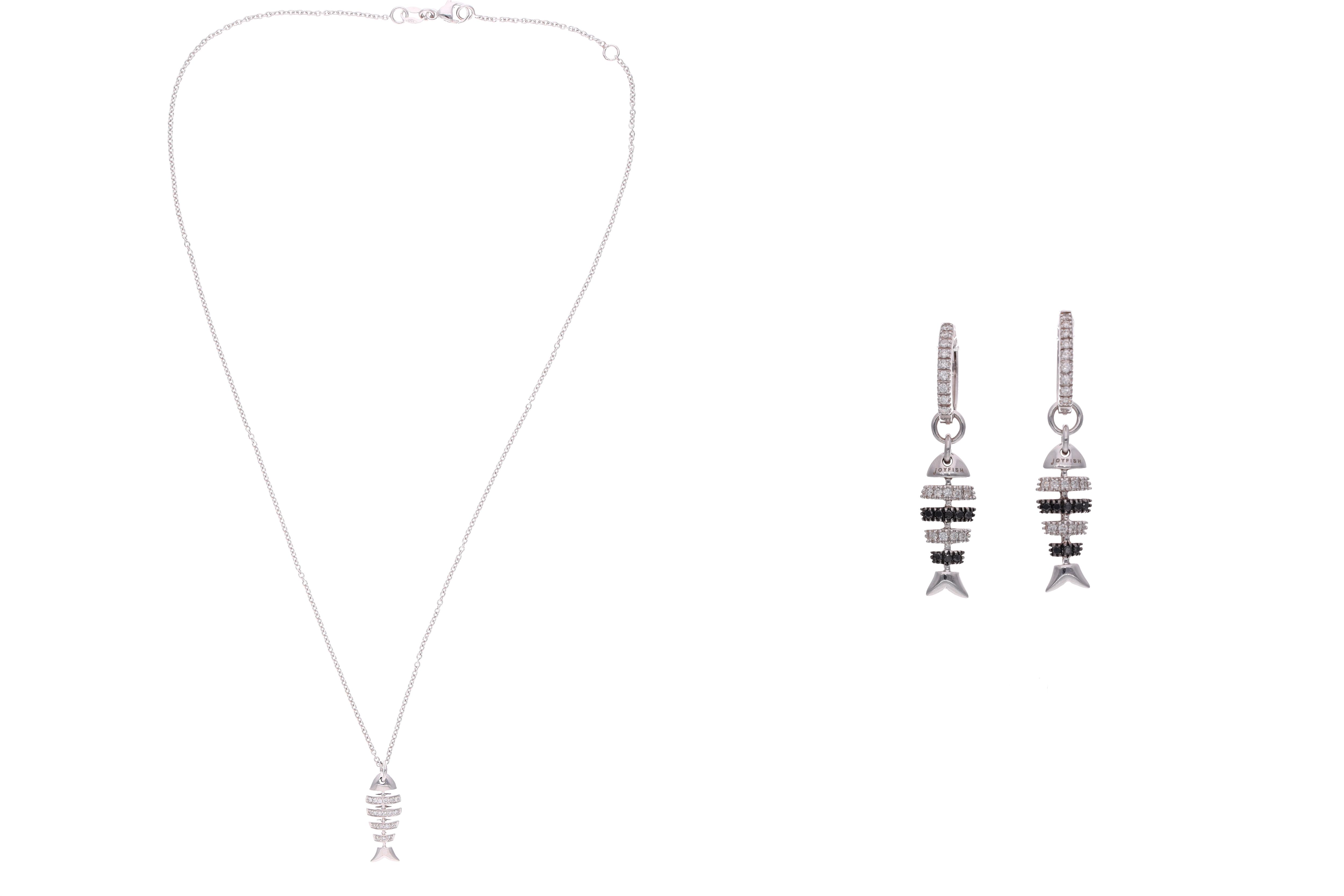 Joyfish, collana con ciondolo e orecchini con diamanti, diamanti neri e pietre - Asta Preziosi