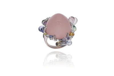 Anello con quarzo rosa, pietre e diamanti - Asta Preziosi