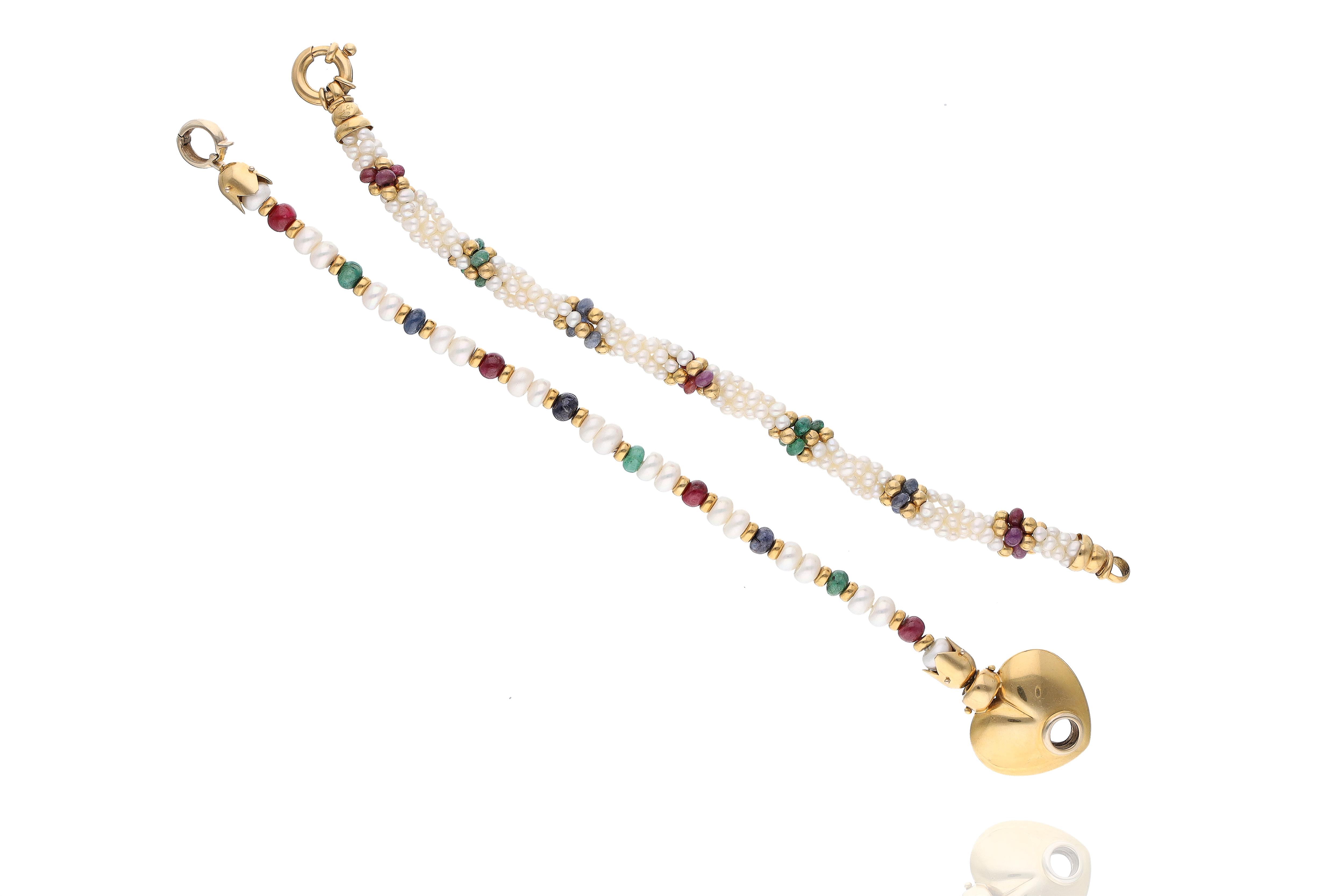 Bracciali perle coltivate, corindoni, berilli e pietre - Asta Preziosi
