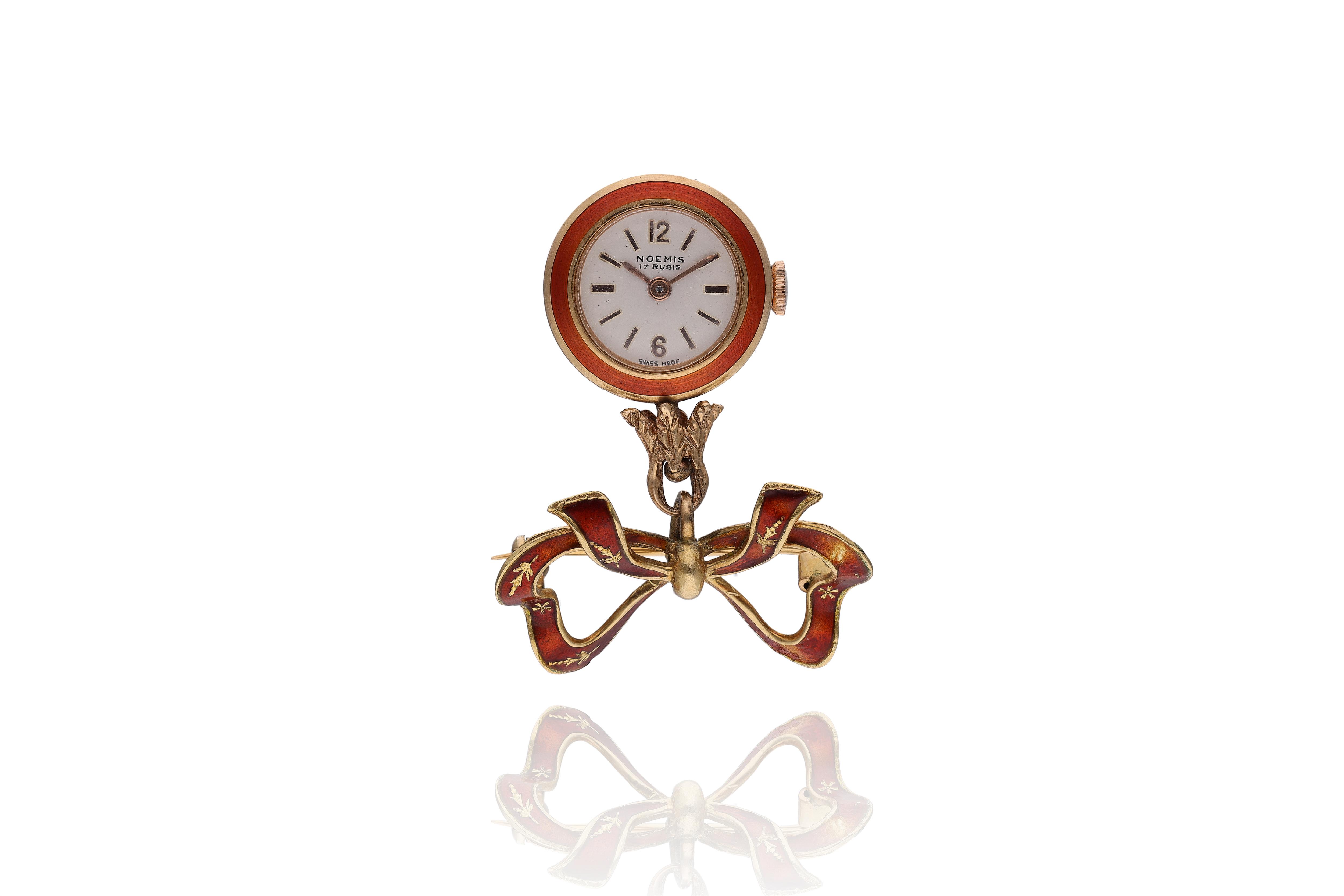 Spilla con orologio con smalto - Asta Preziosi