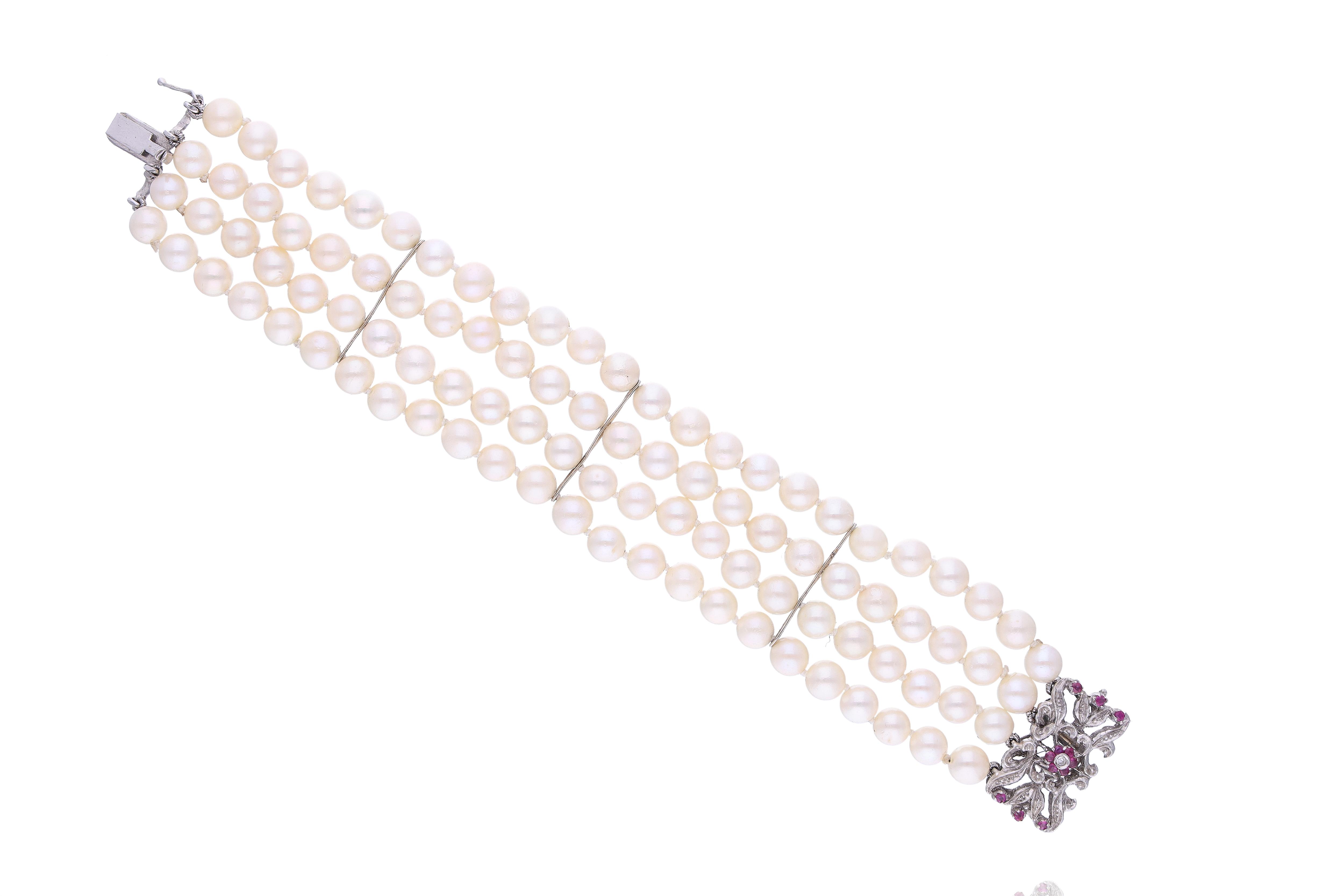 Bracciale con perle coltivate, diamante e rubini - Asta Preziosi